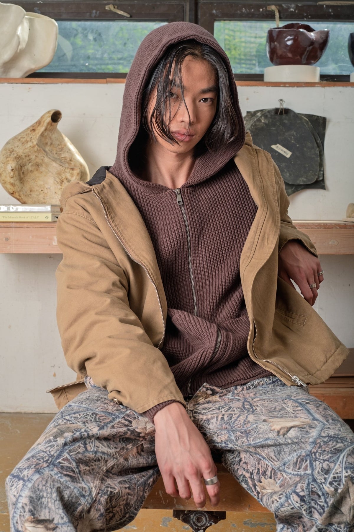 Sweat à capuche zippé en maille