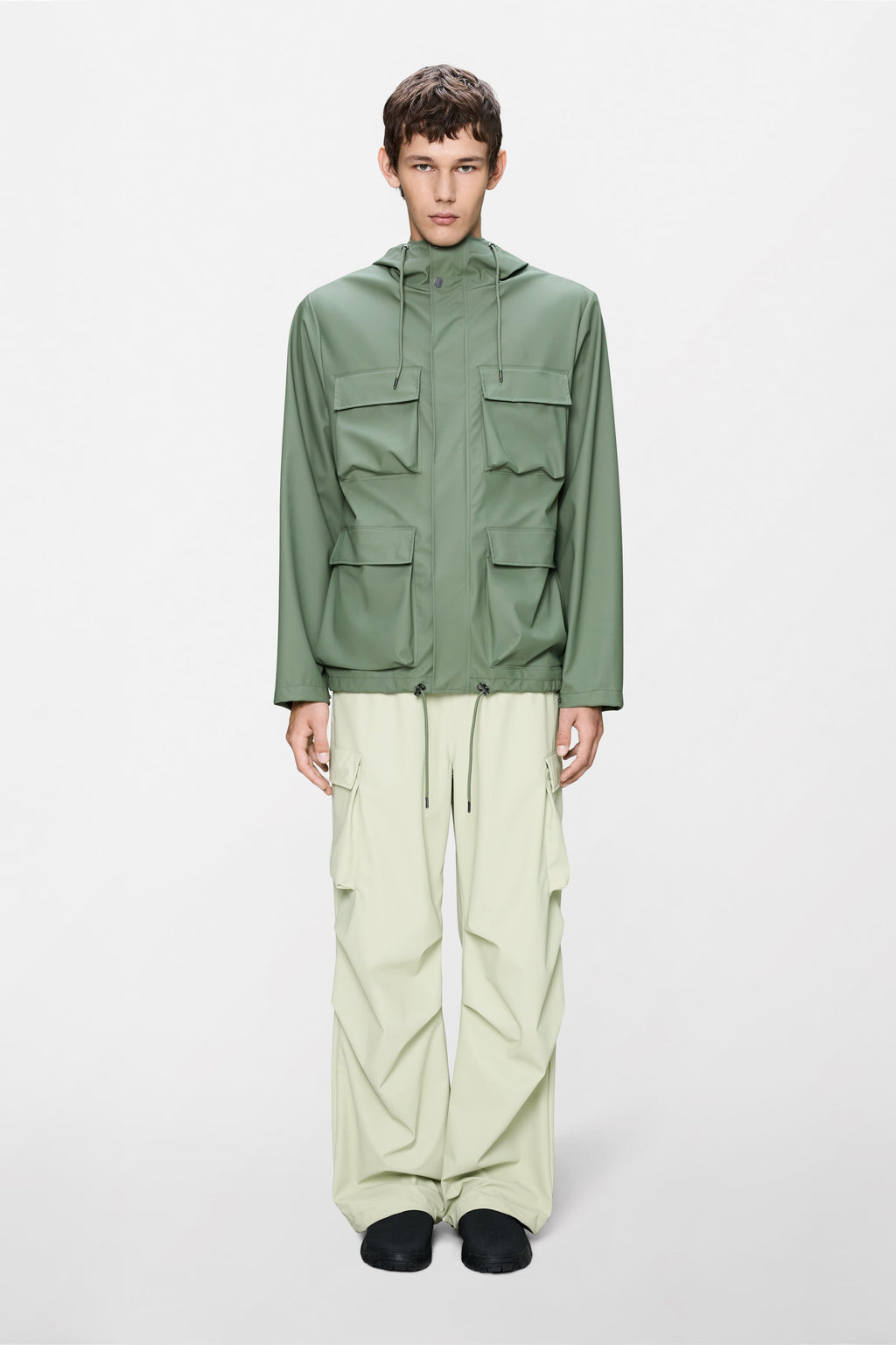 Veste cargo imperméable à capuche avec poches