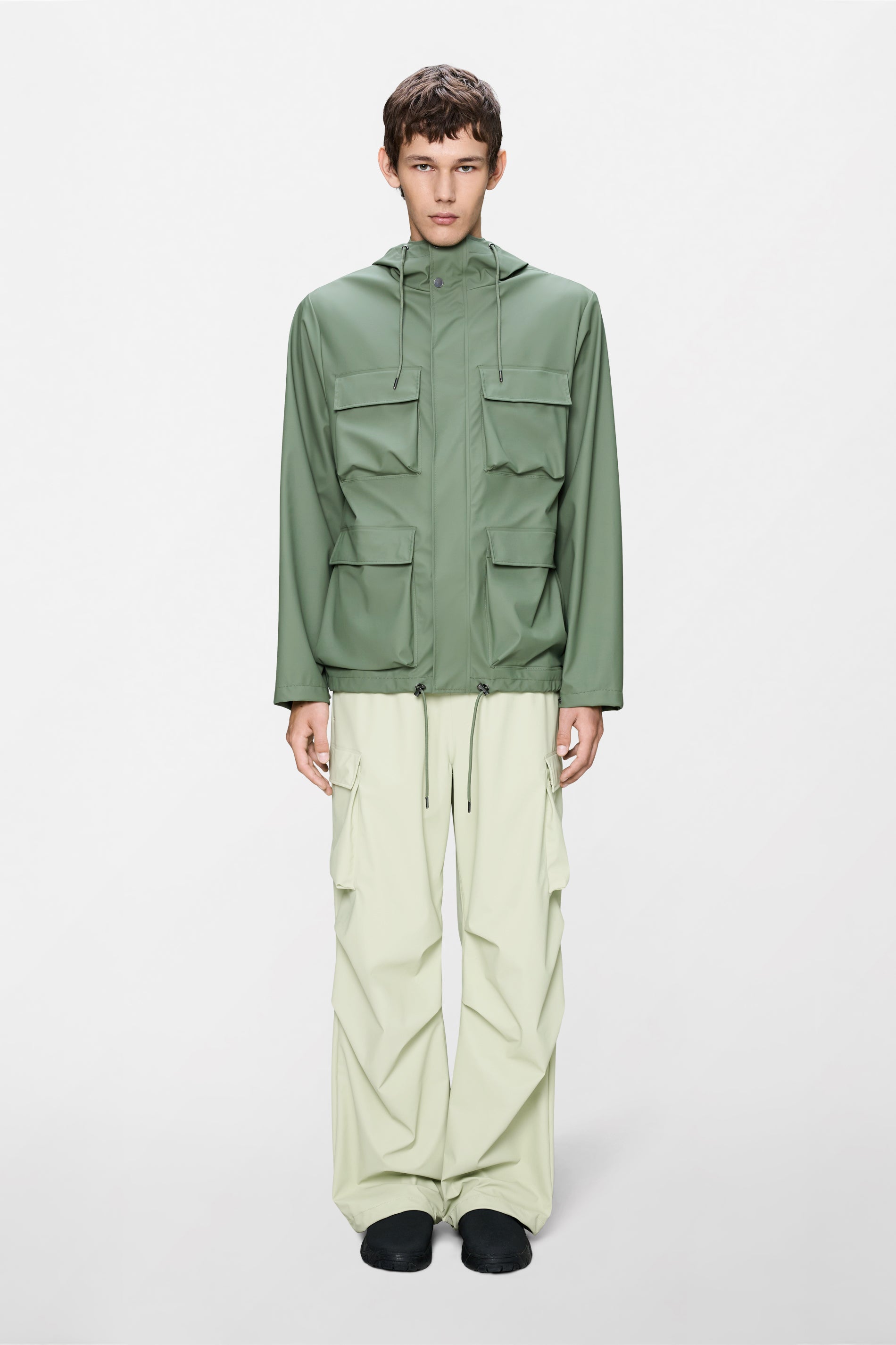 Waterproof hooded cargo jacket with pockets