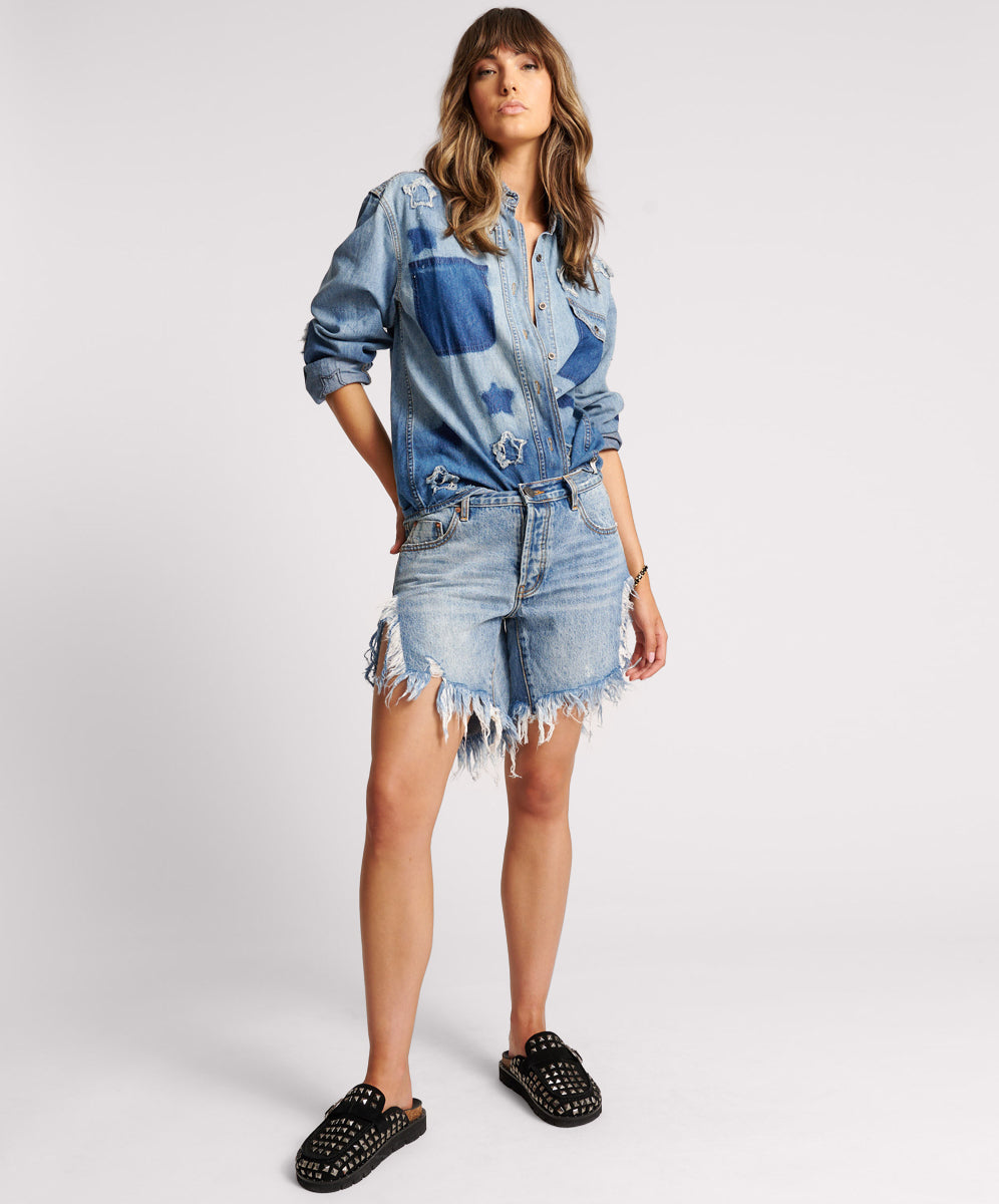 Short en jean long à taille basse Frankies