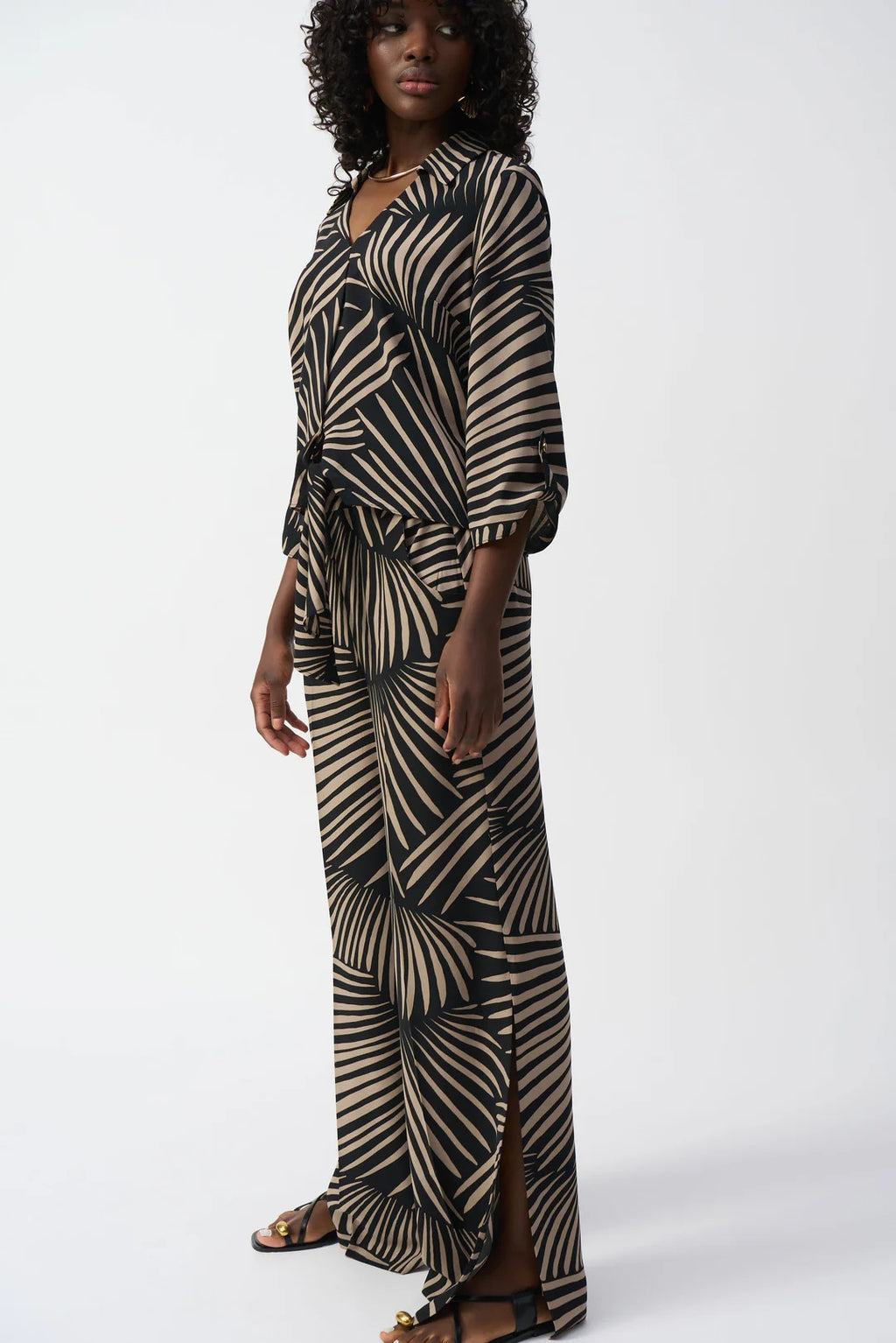 Haut imprimé tropical noir/dune