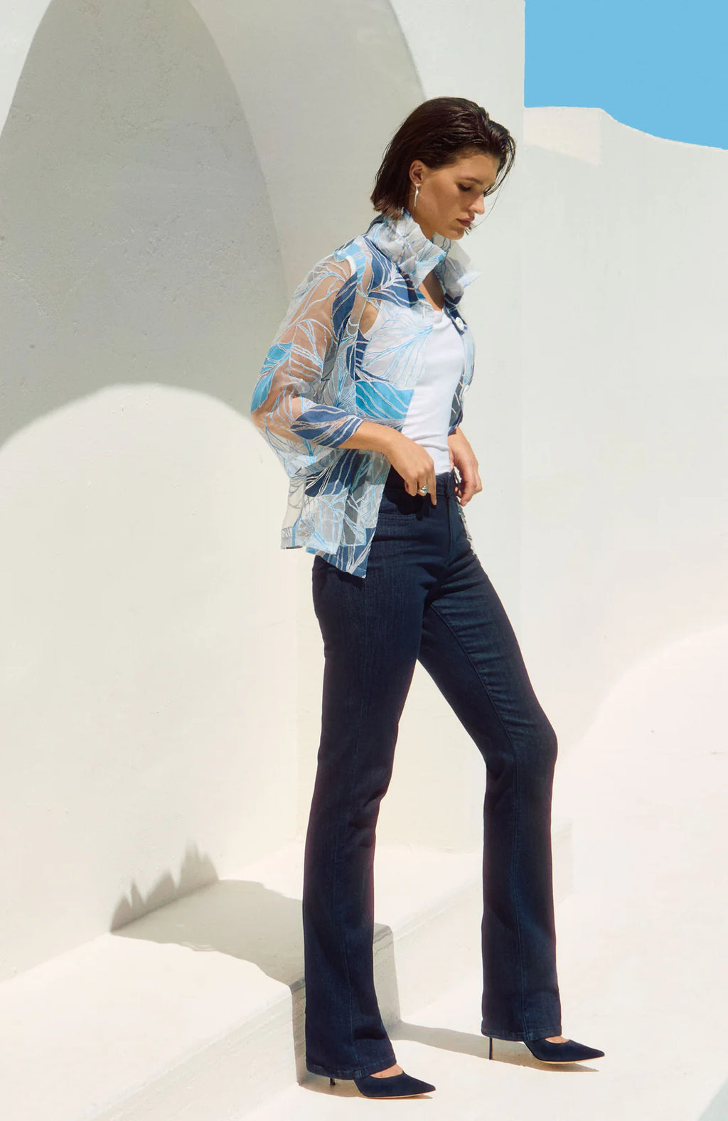 Veste trapèze imprimé feuilles fantaisie