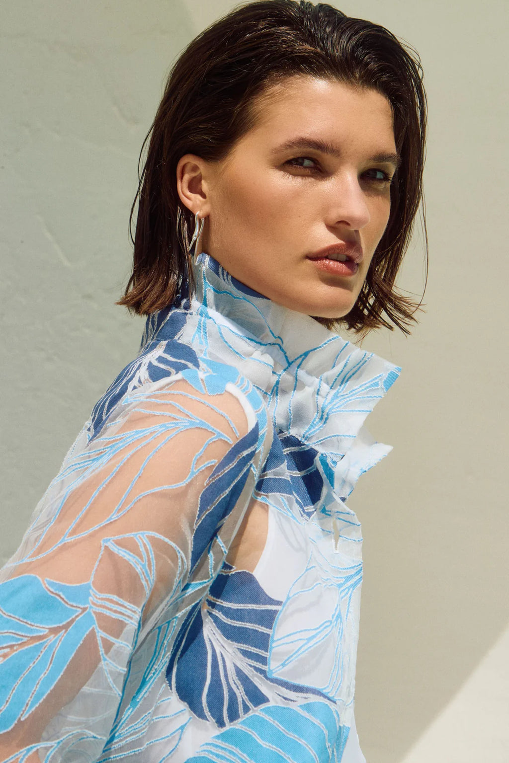 Veste trapèze imprimé feuilles fantaisie