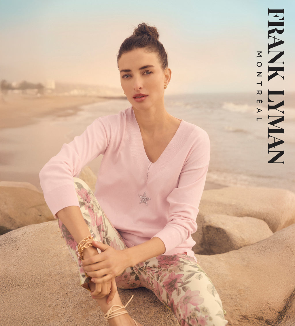 Frank Lyman Blush Embellished V-neck Pullover