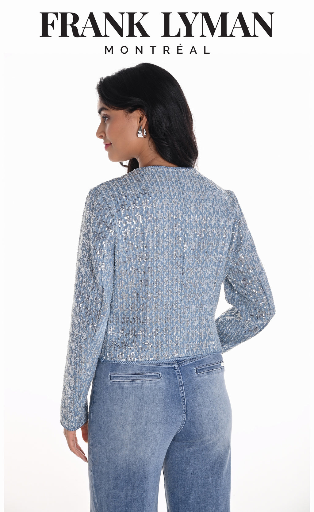 Frank Lyman Blue/Silver Sequin Cropped Jacket