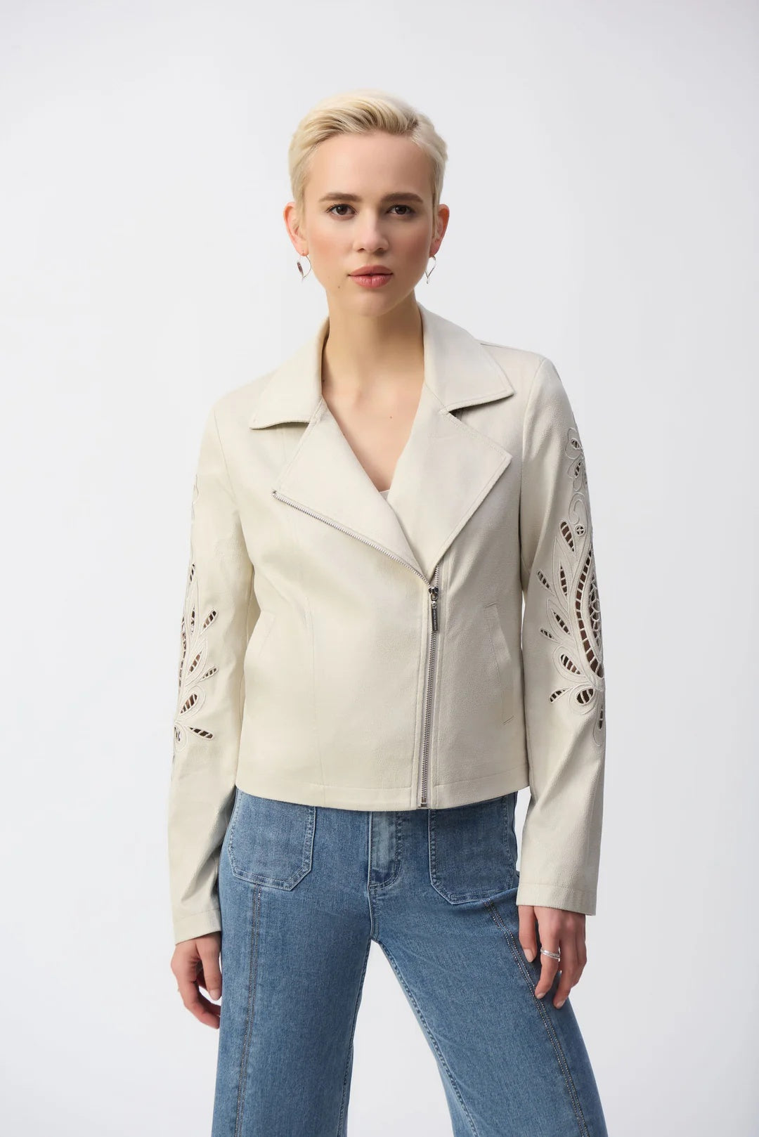 Veste moto en faux daim métallisé