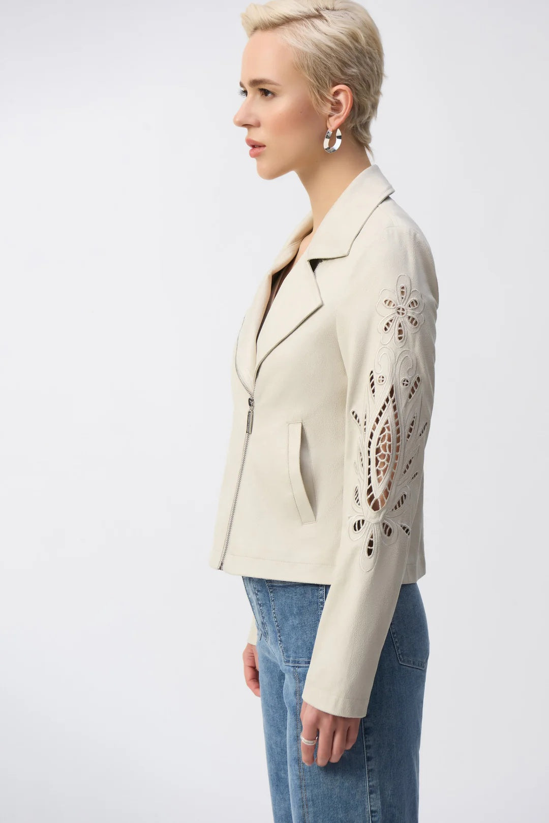 Veste moto en faux daim métallisé