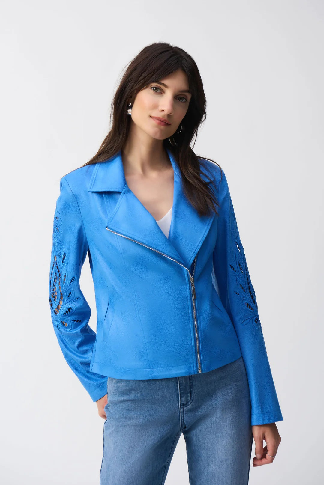 Veste moto en faux daim métallisé
