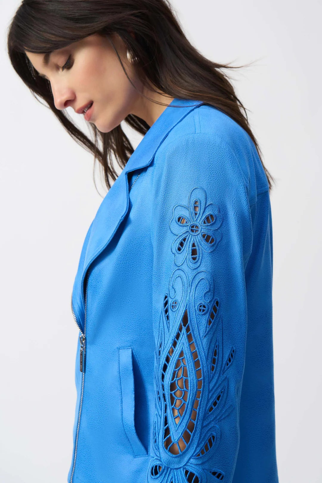 Veste moto en faux daim métallisé
