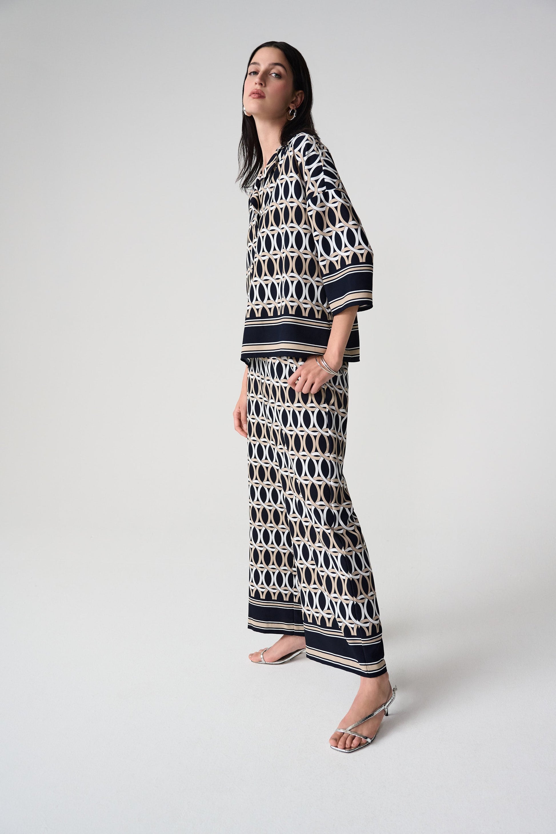 Joseph Ribkoff Geometric Print Square Top with Shirt Collar