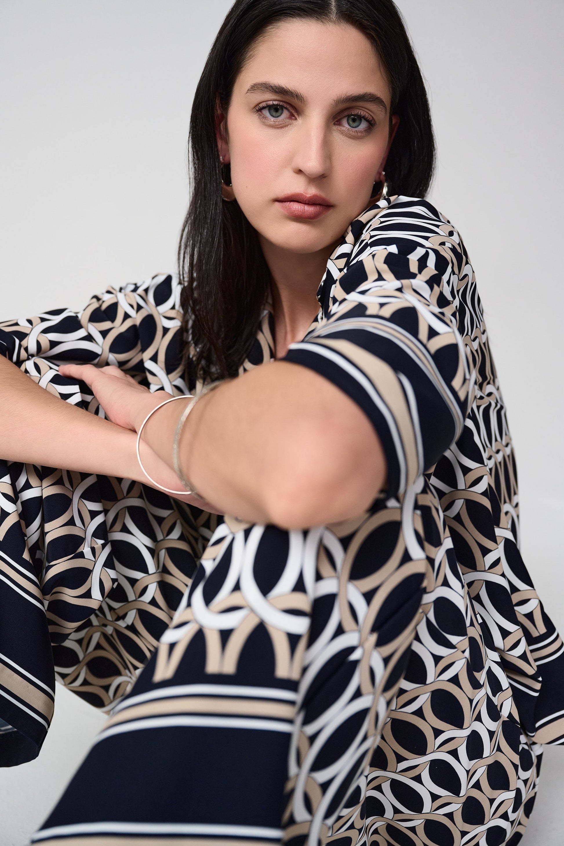 Joseph Ribkoff Geometric Print Square Top with Shirt Collar