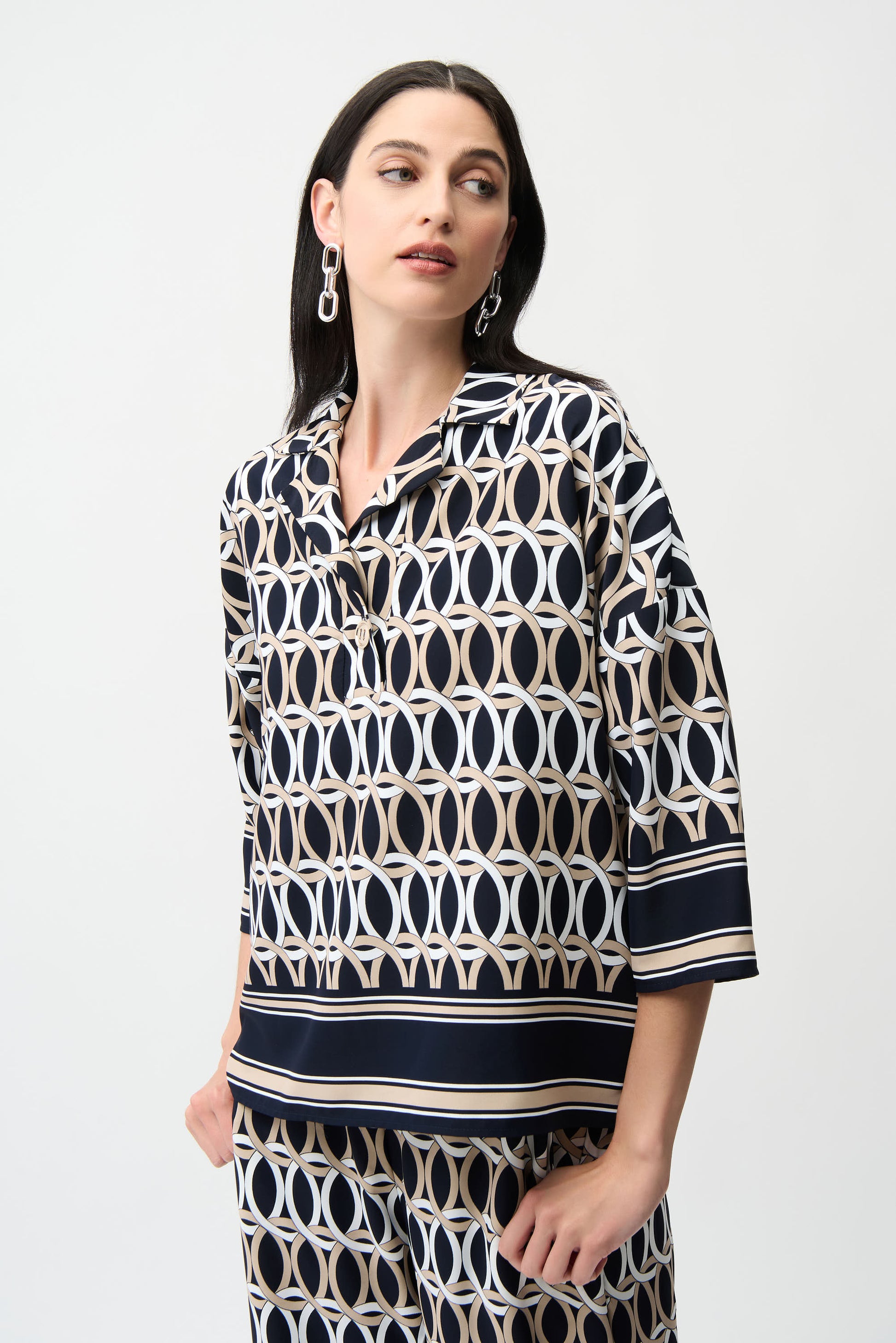 Joseph Ribkoff Geometric Print Square Top with Shirt Collar