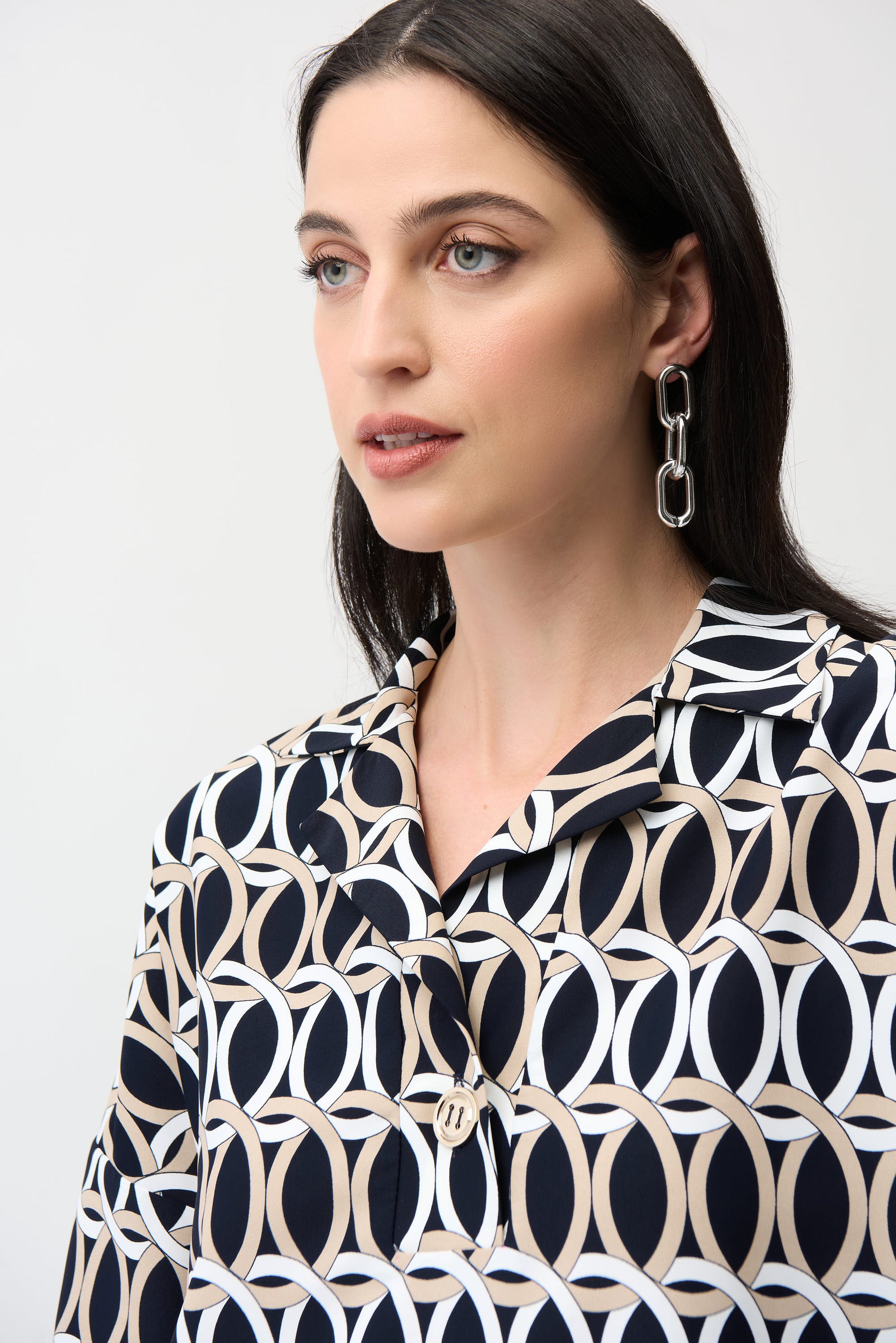Joseph Ribkoff Geometric Print Square Top with Shirt Collar