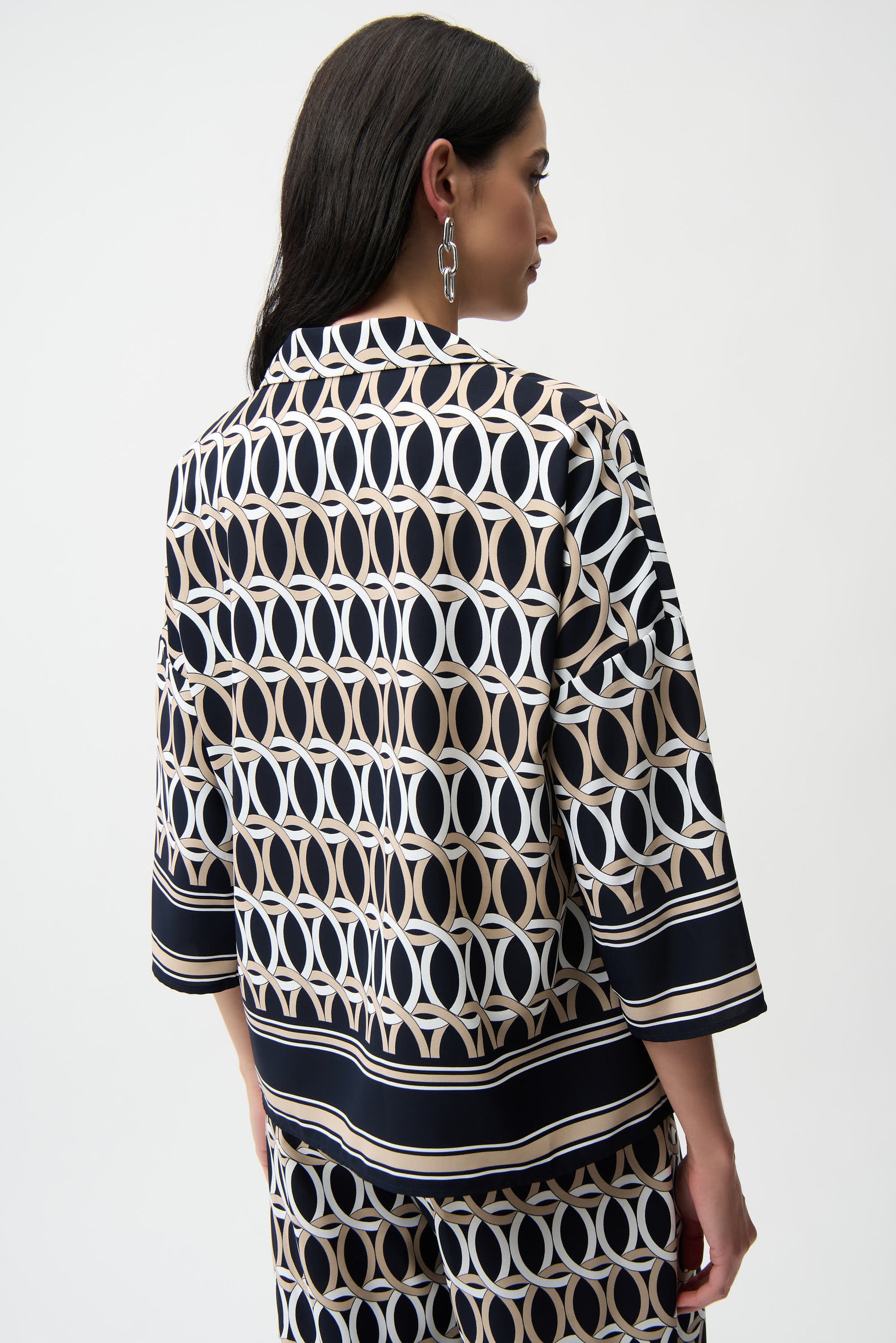 Joseph Ribkoff Geometric Print Square Top with Shirt Collar