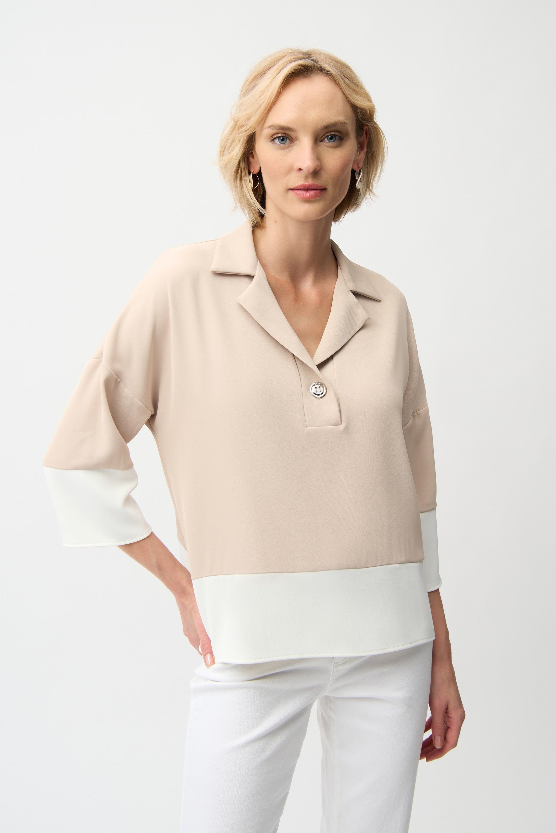 Joseph Ribkoff Color Block Boxy Top with Shirt Collar