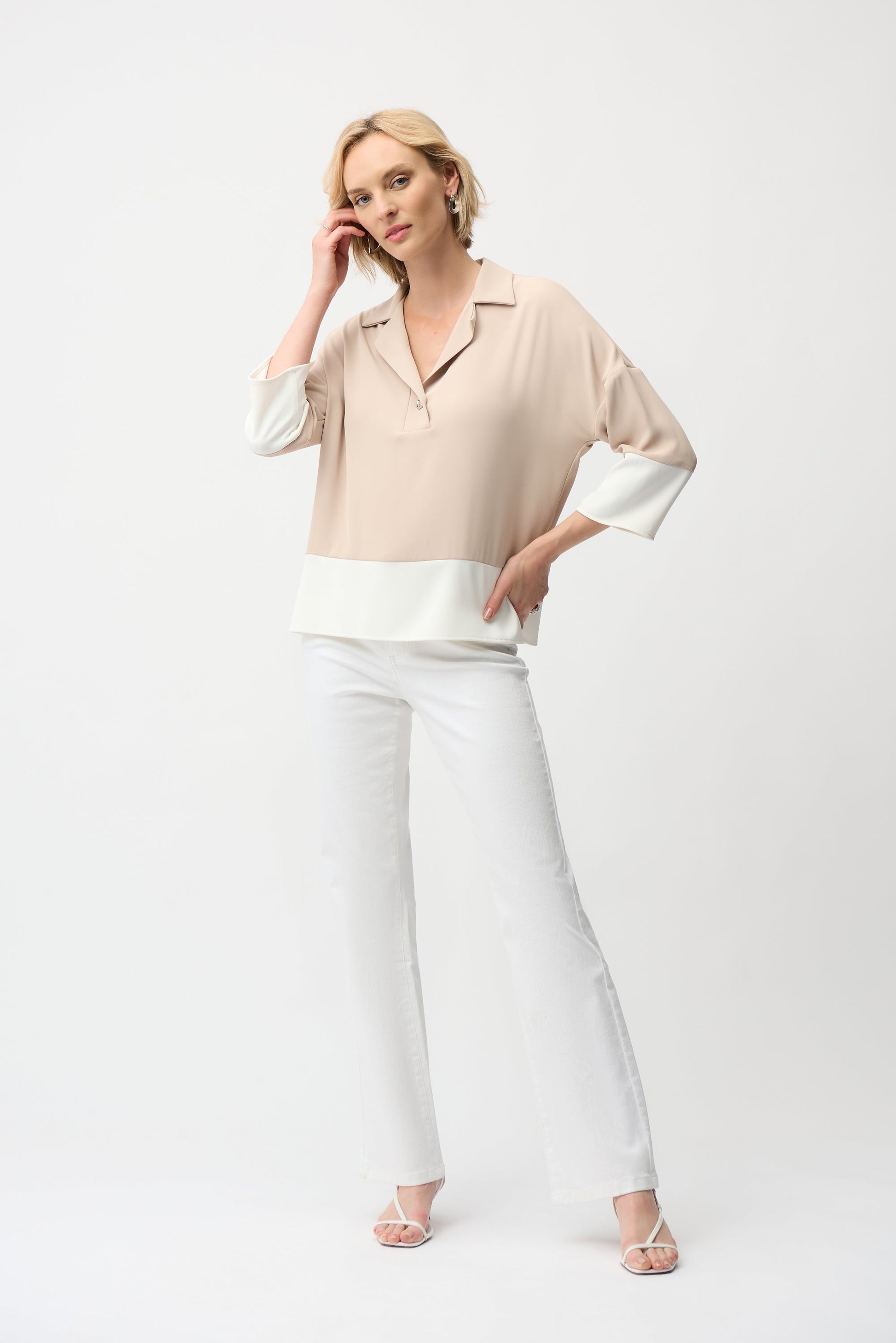 Joseph Ribkoff Color Block Boxy Top with Shirt Collar