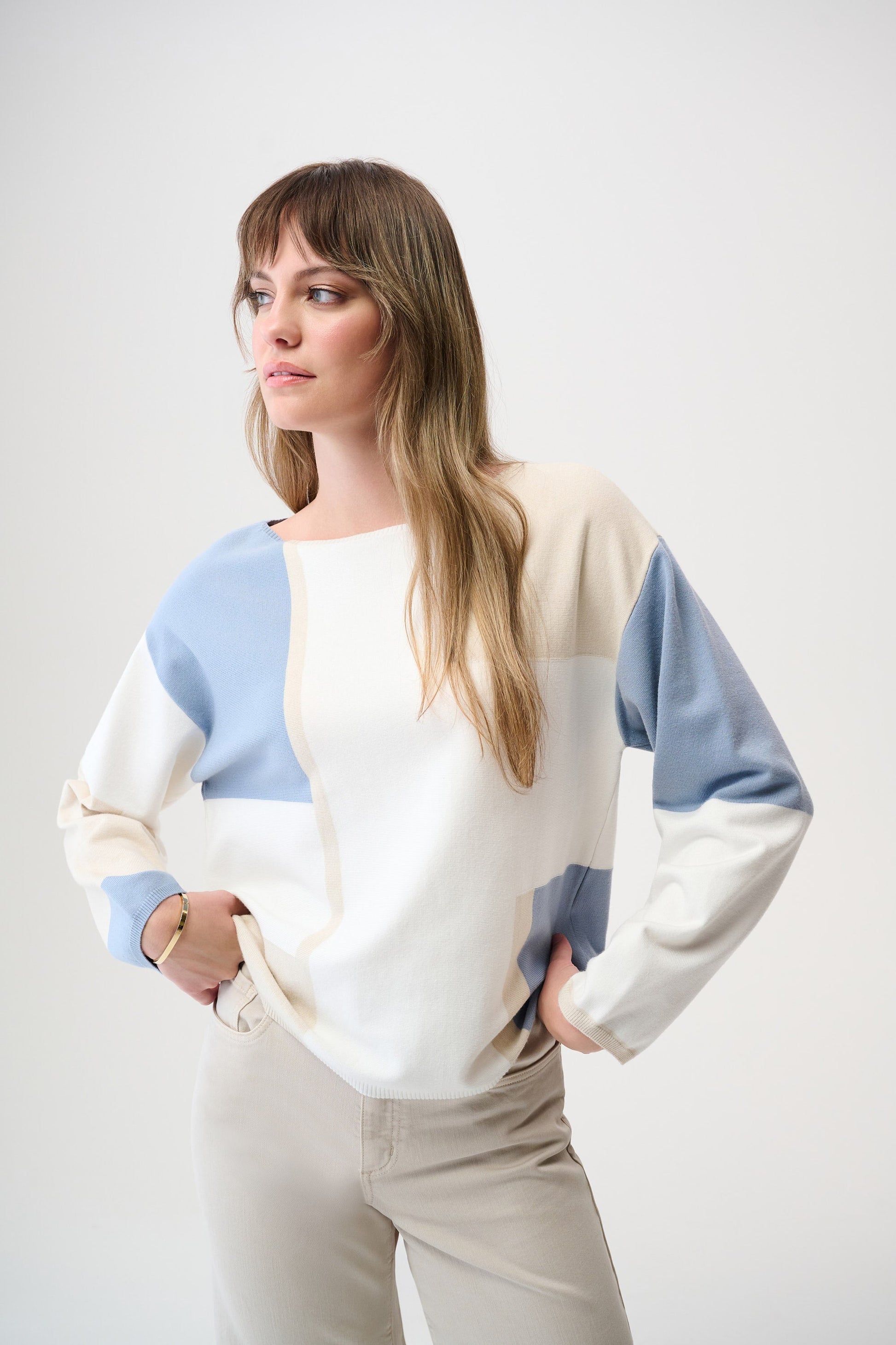 Pull color block en fil de viscose brossé