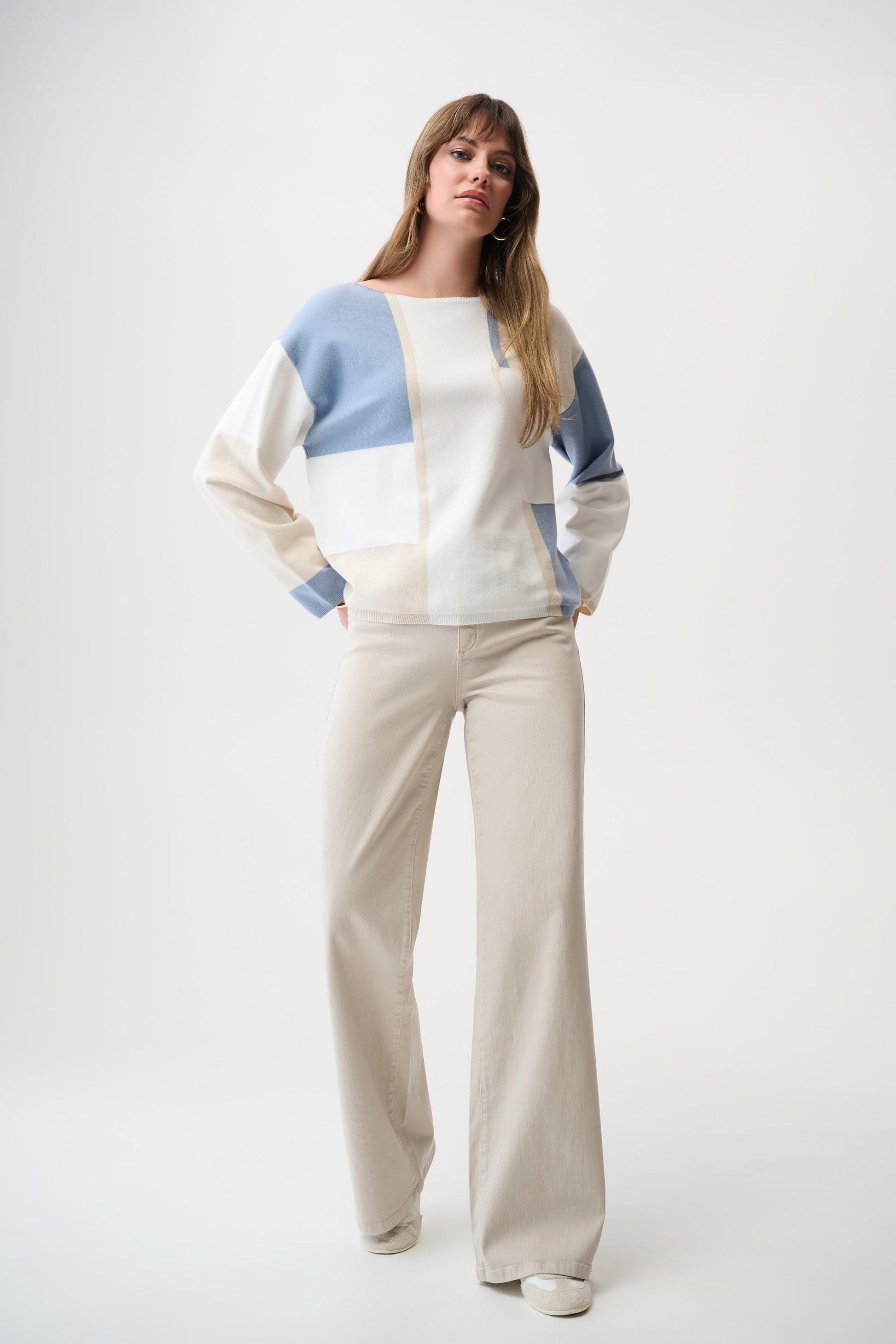 Pull color block en fil de viscose brossé