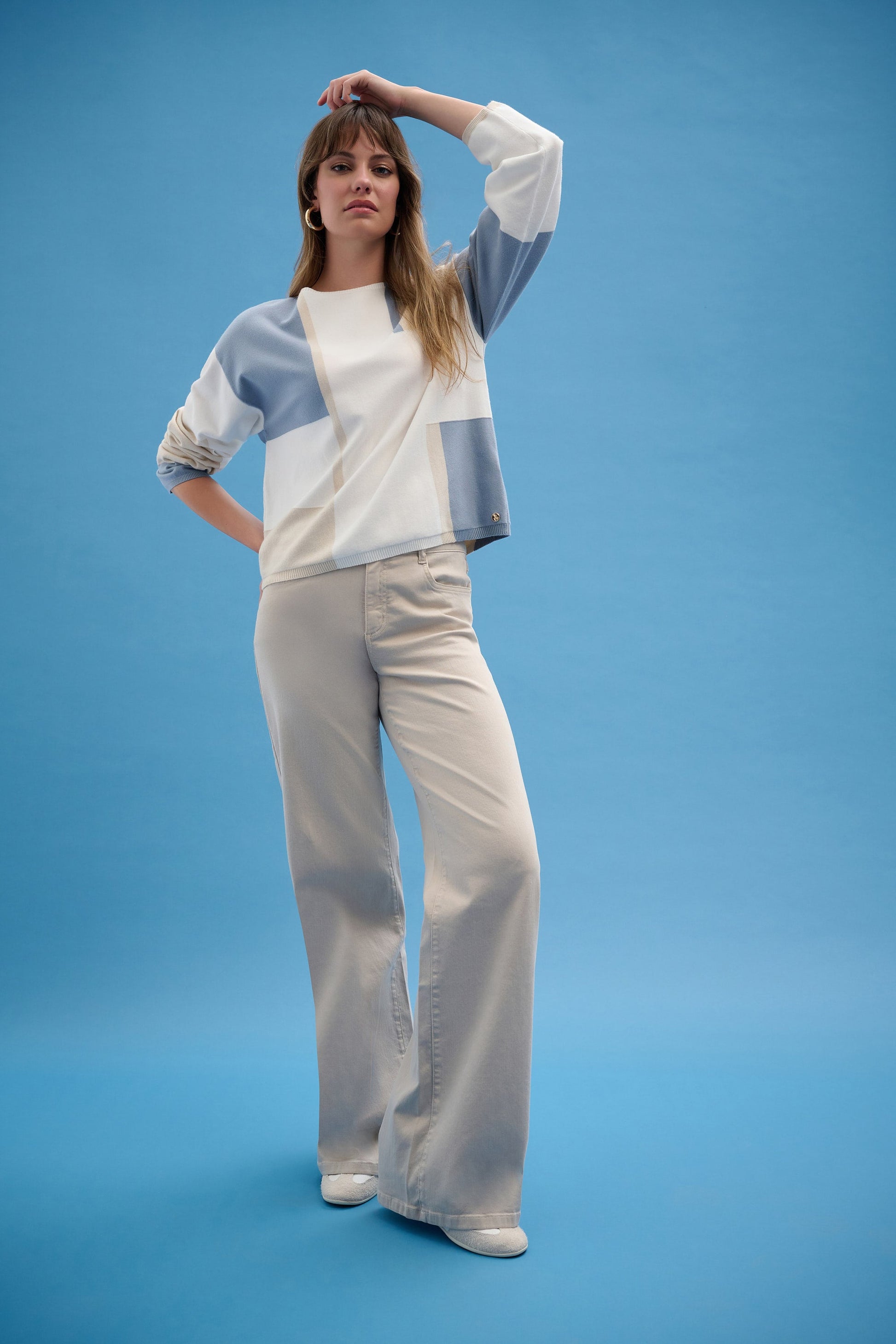 Pull color block en fil de viscose brossé