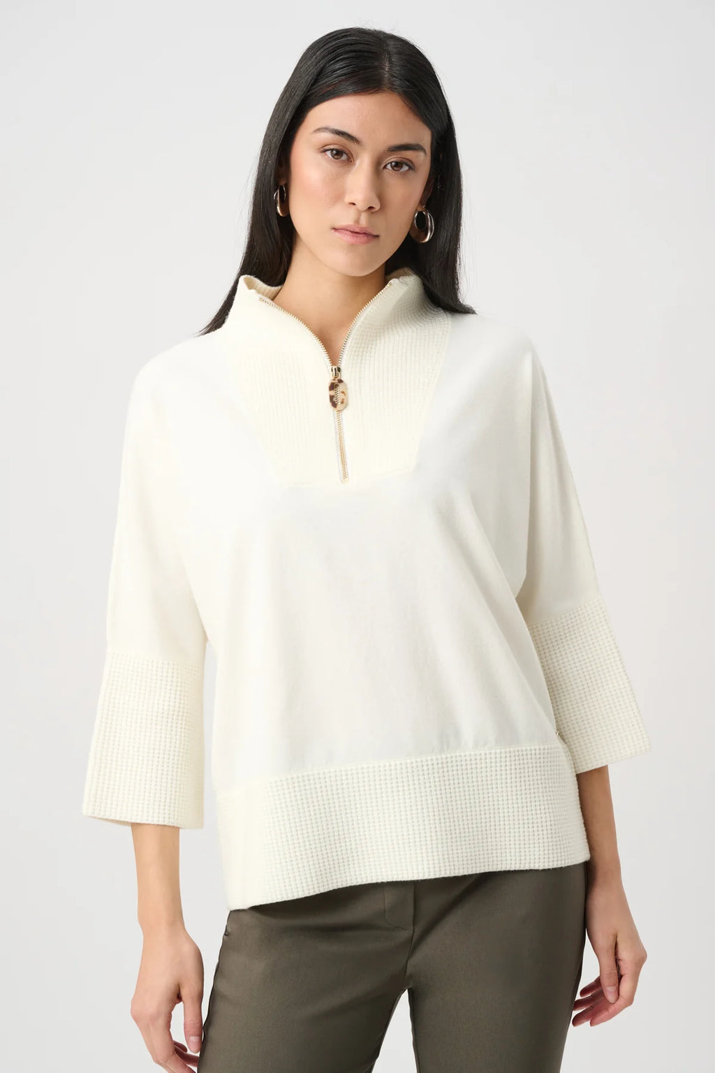Half-zip ribbed trim sweater