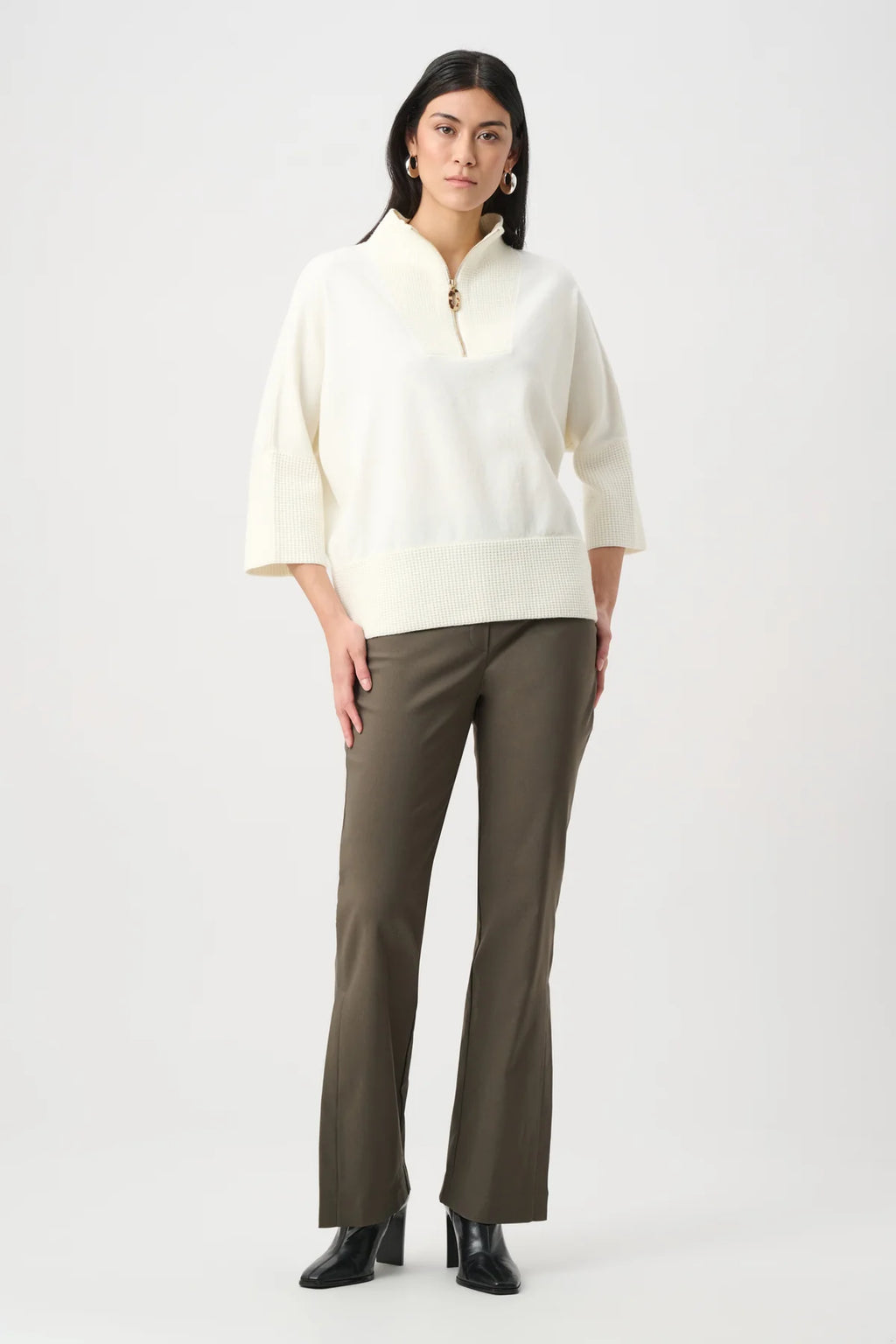 Half-zip ribbed trim sweater
