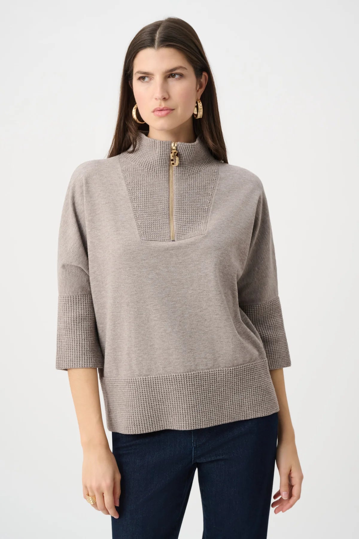 Pull à demi-zip à bordure côtelée