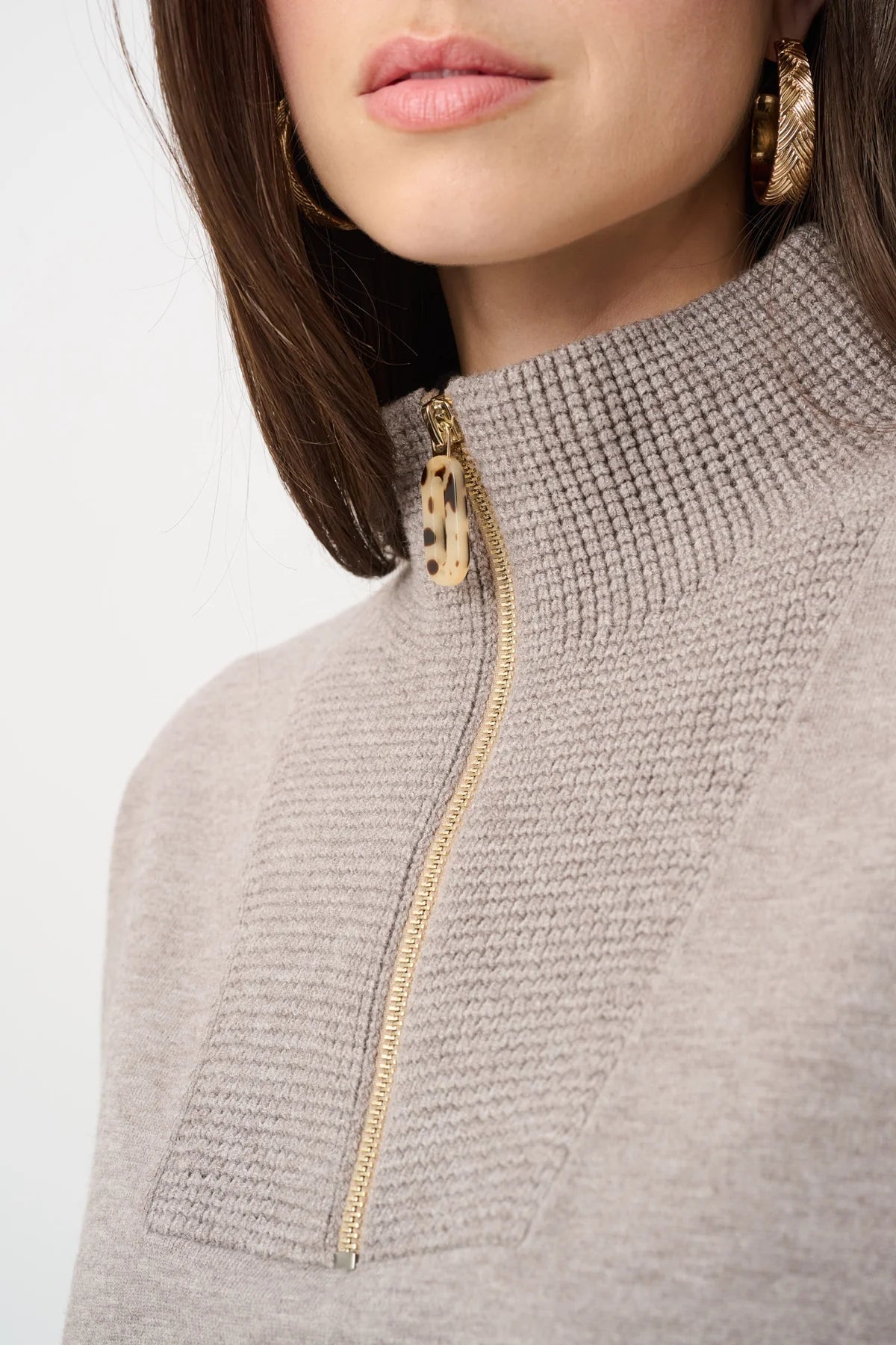Half-zip ribbed trim sweater