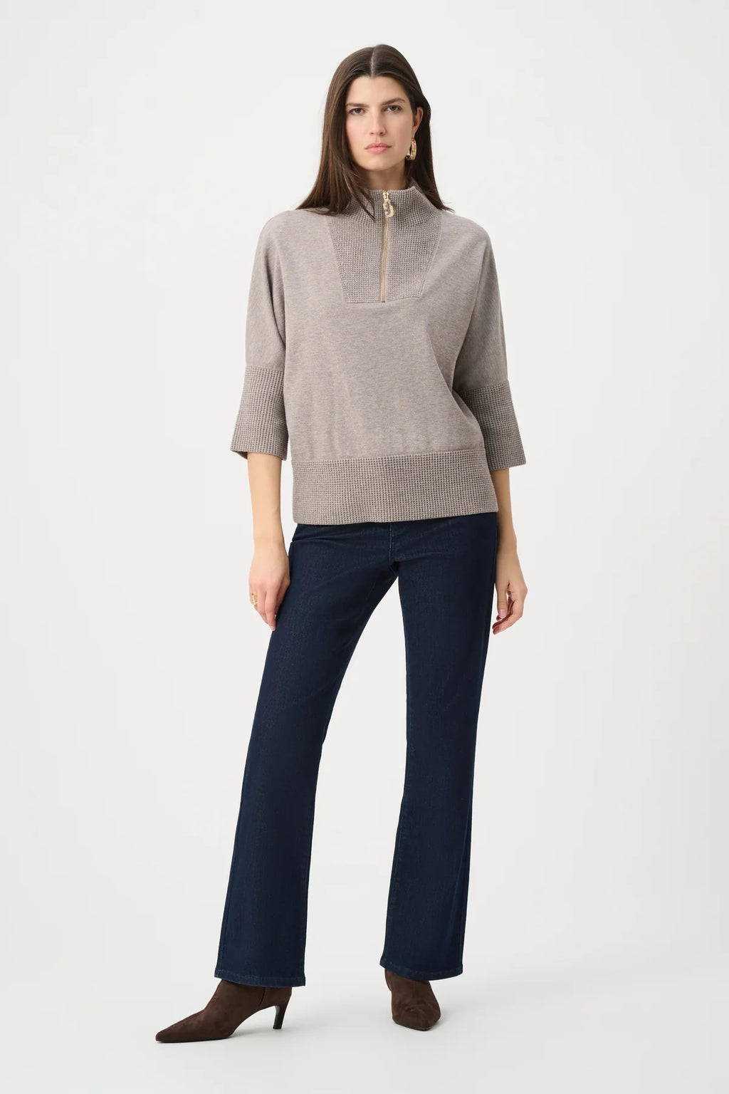 Half-zip ribbed trim sweater