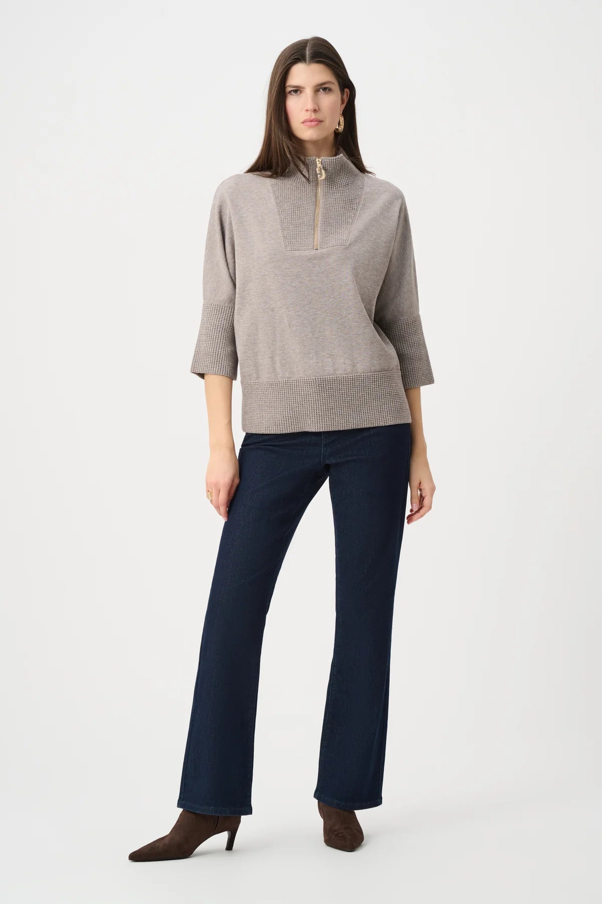 Half-zip ribbed trim sweater
