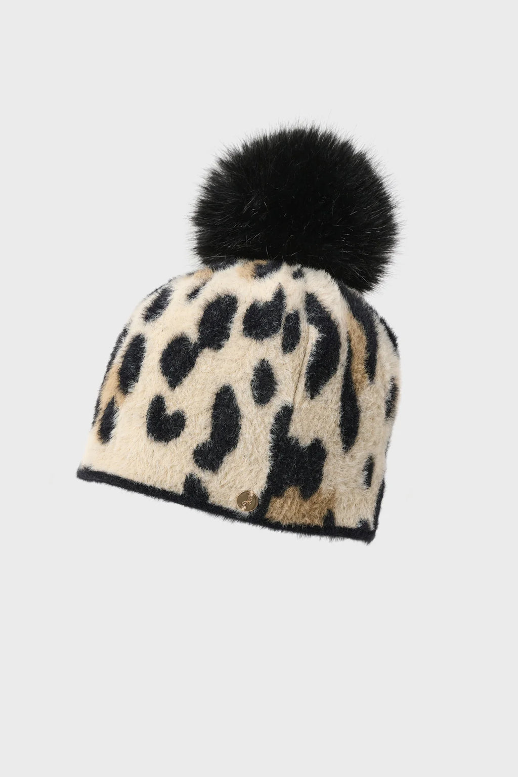 Animal print pom-pom beanie