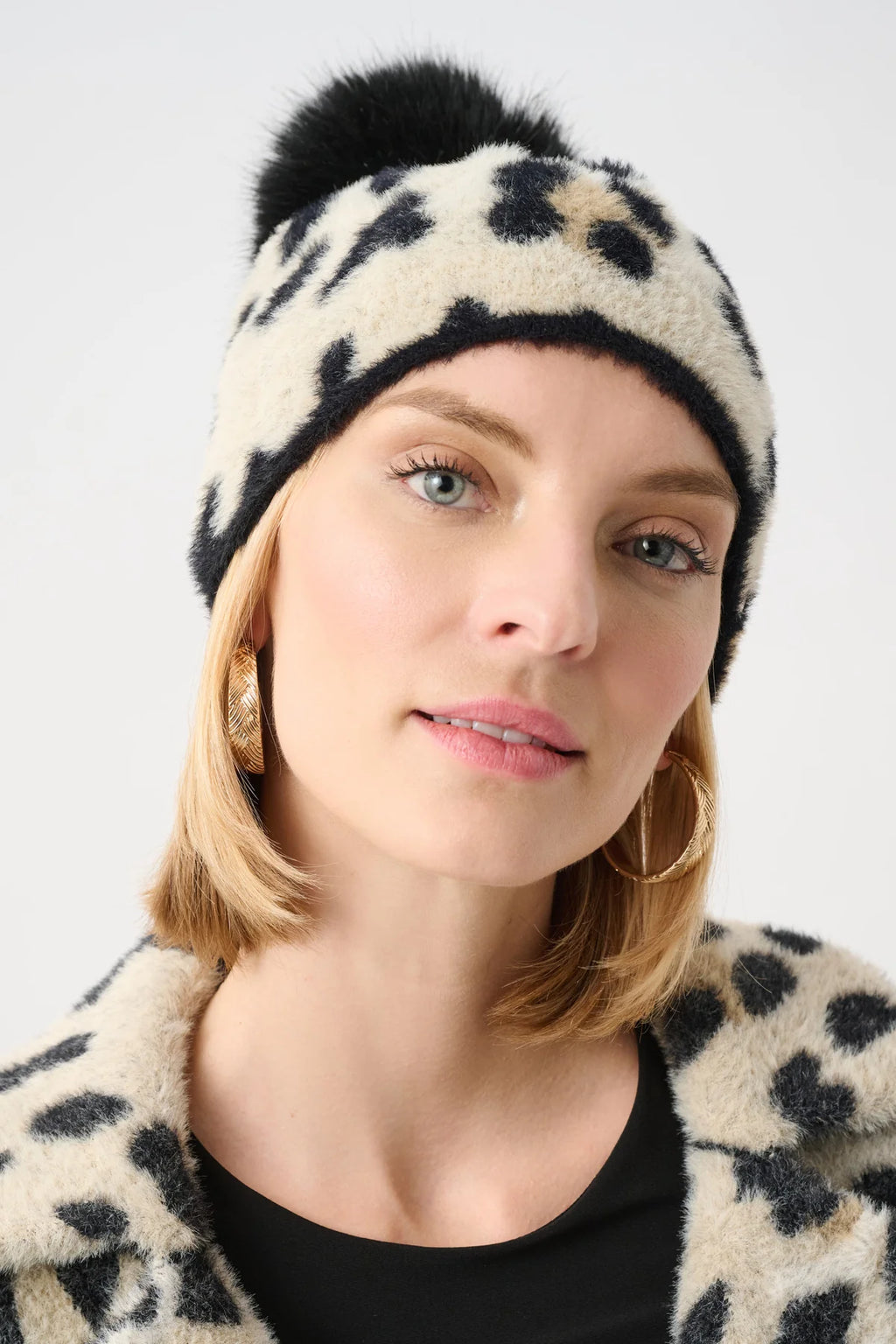 Animal print pom-pom beanie