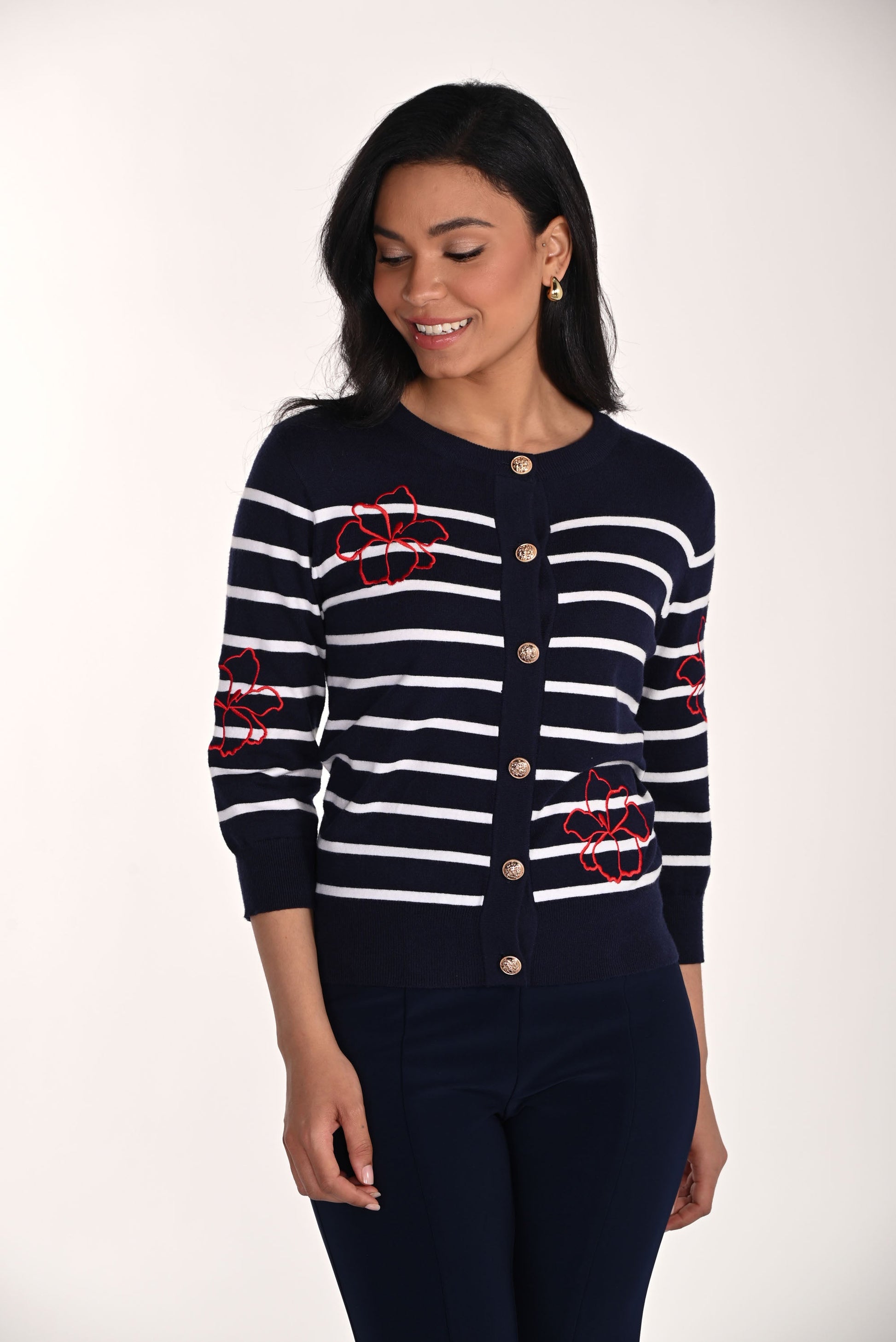 Gilet rayé Frank Lyman avec broderie florale