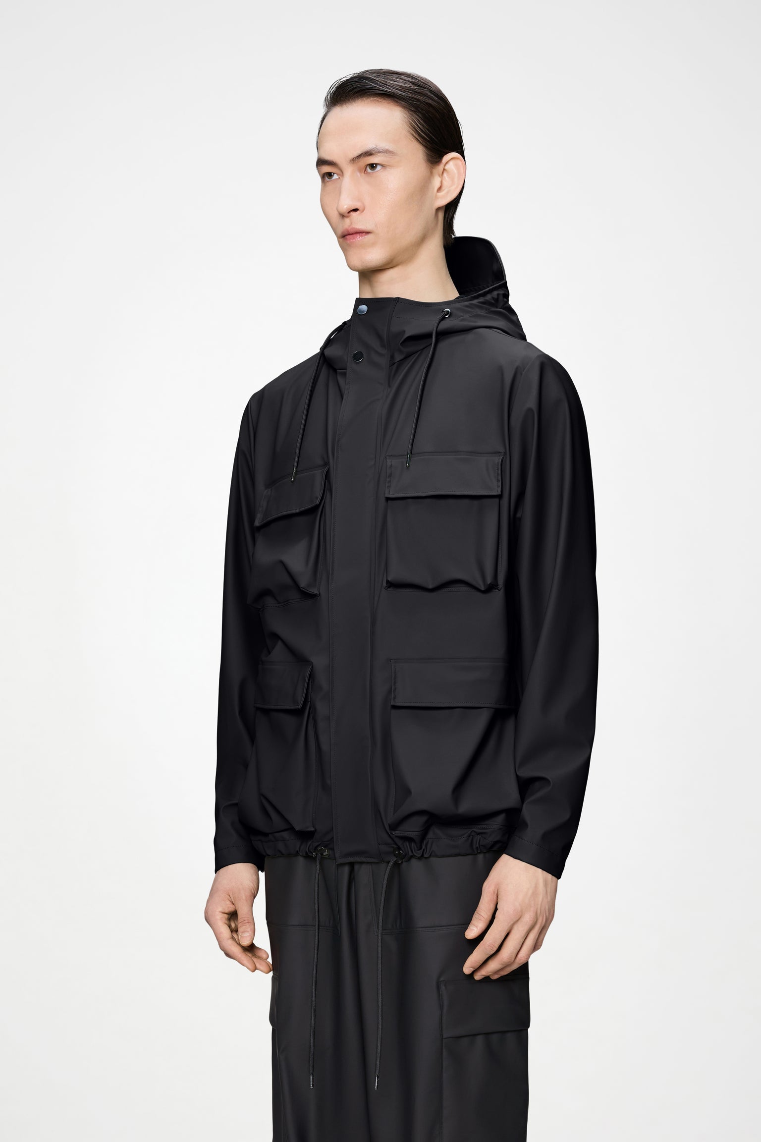 Waterproof hooded cargo jacket with pockets