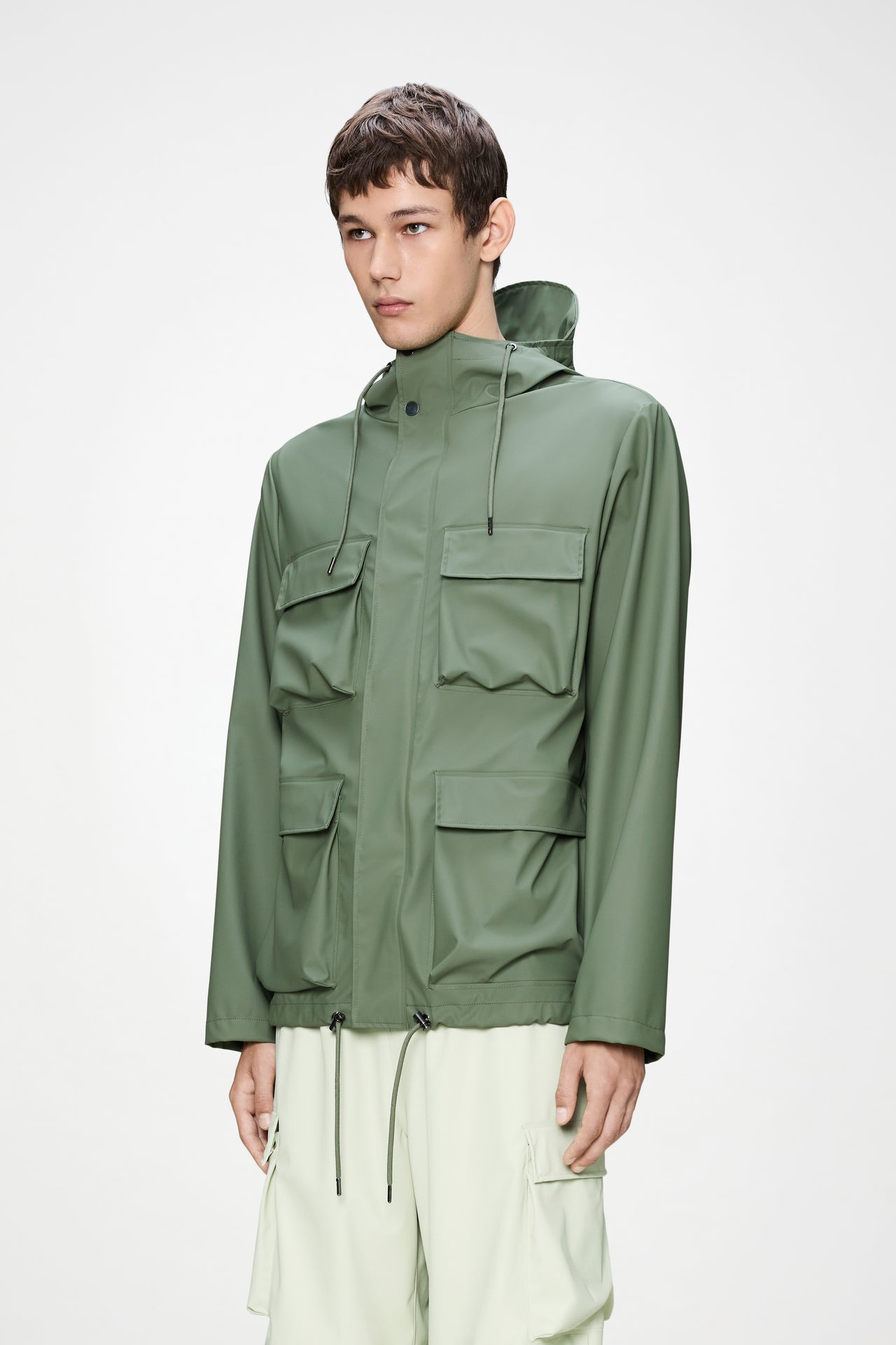 Waterproof hooded cargo jacket with pockets