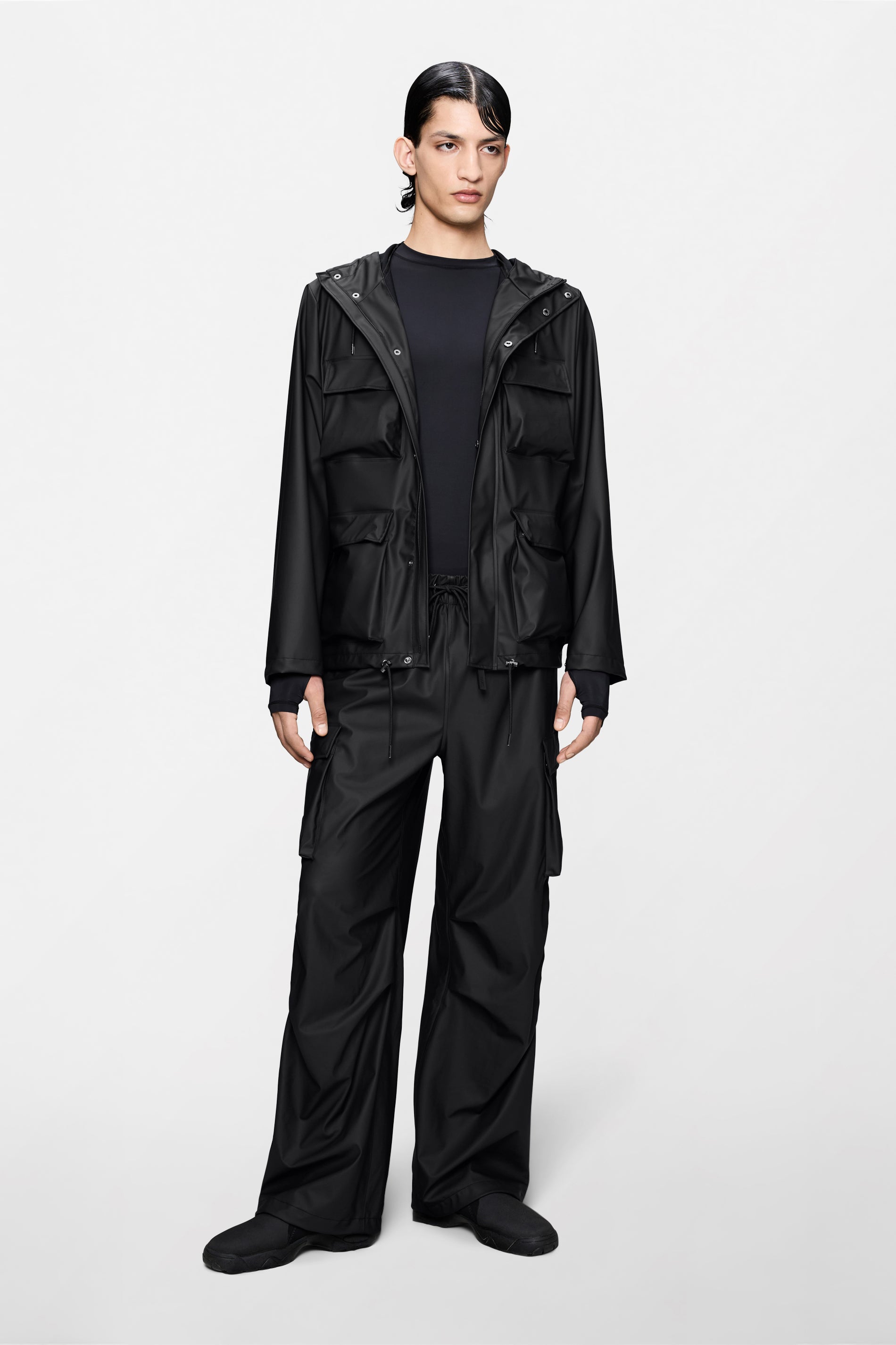 Waterproof hooded cargo jacket with pockets