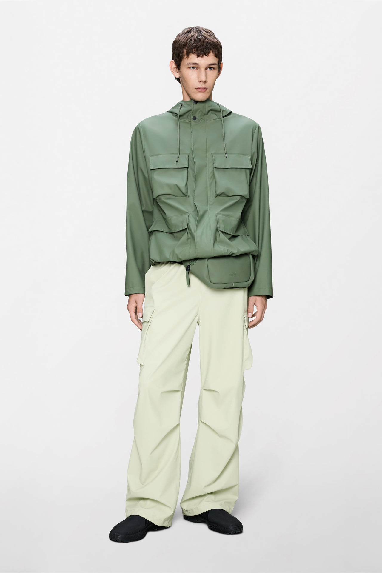 Waterproof hooded cargo jacket with pockets