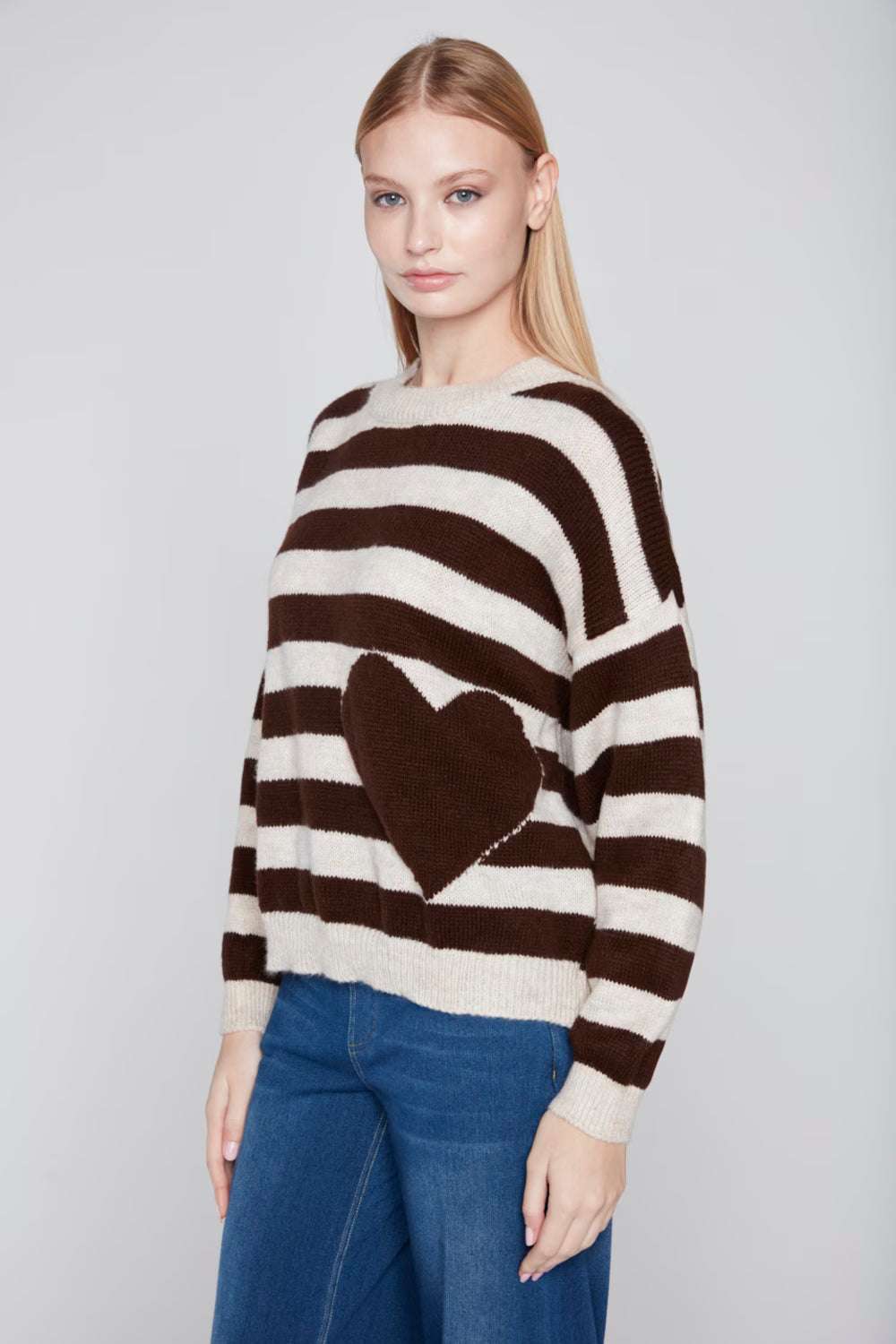 Pull décontracté rayé cœur