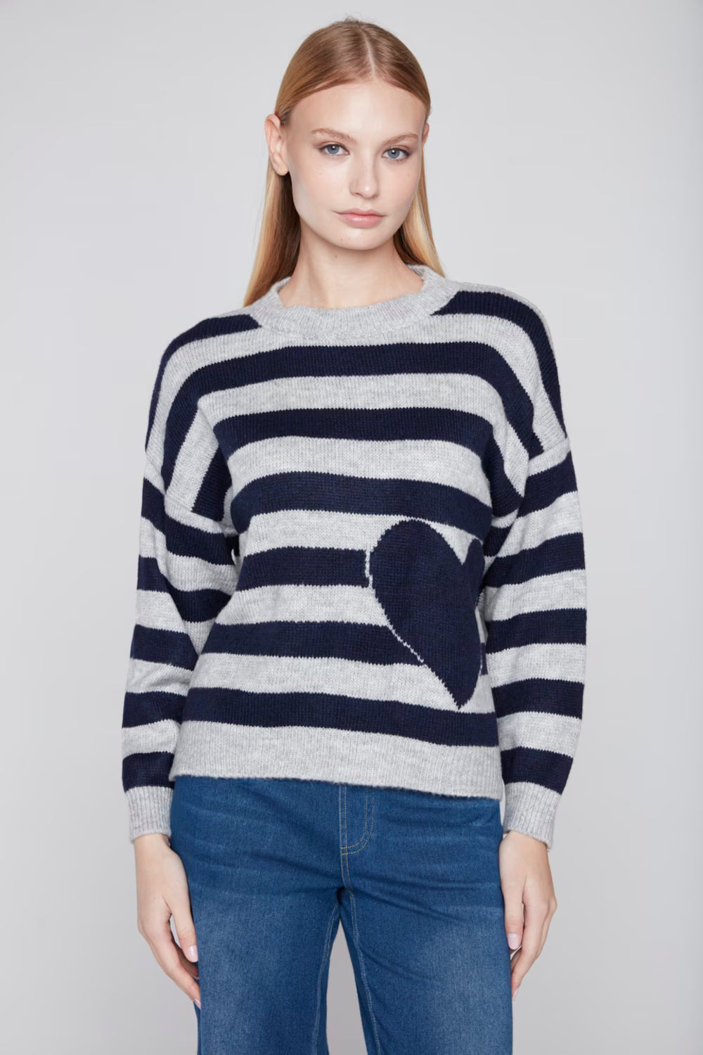 Pull décontracté rayé cœur