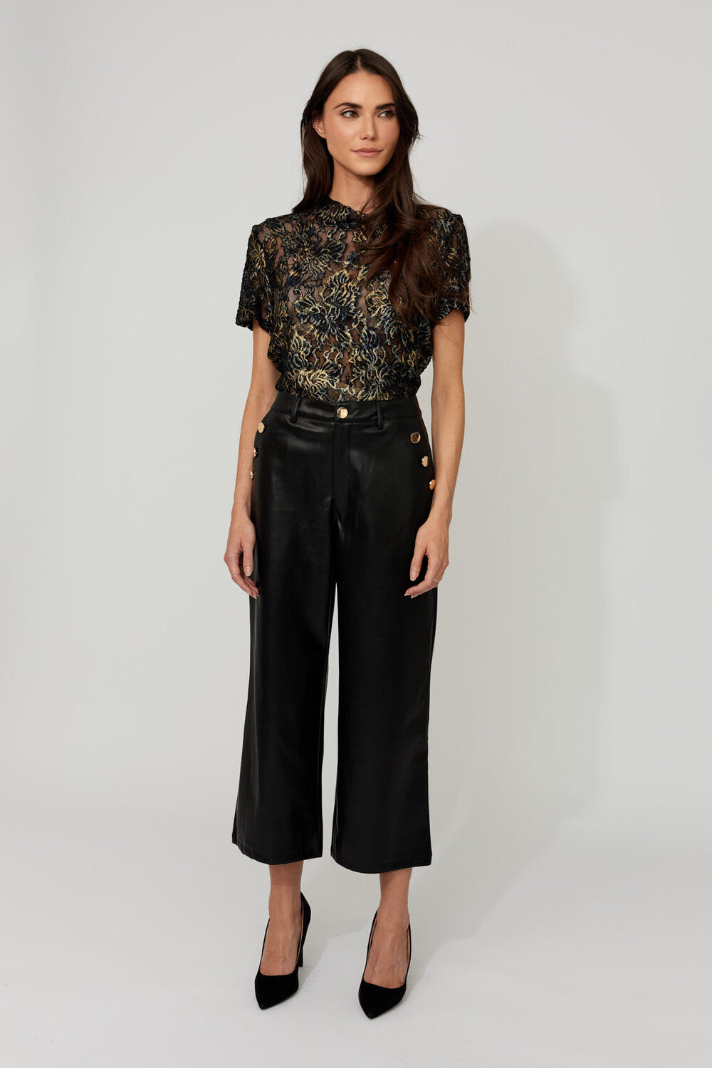 Pantalon large taille haute