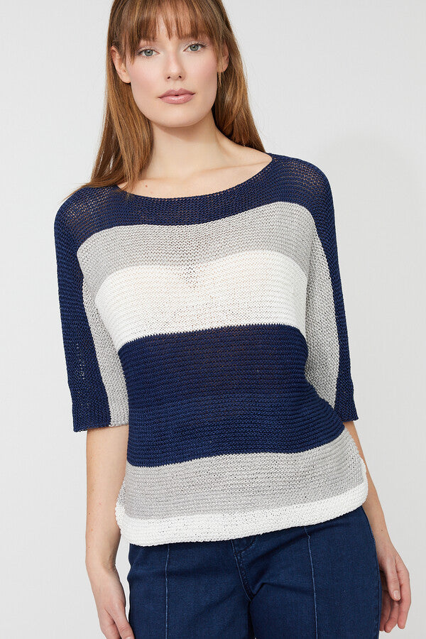 Pull rayé en maille à col rond