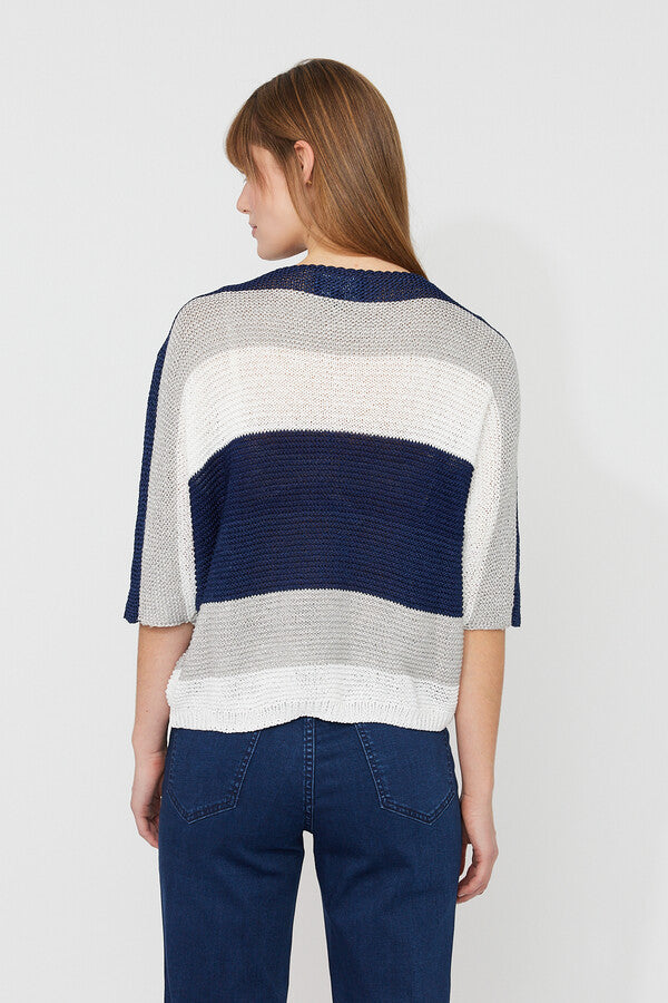 Pull rayé en maille à col rond