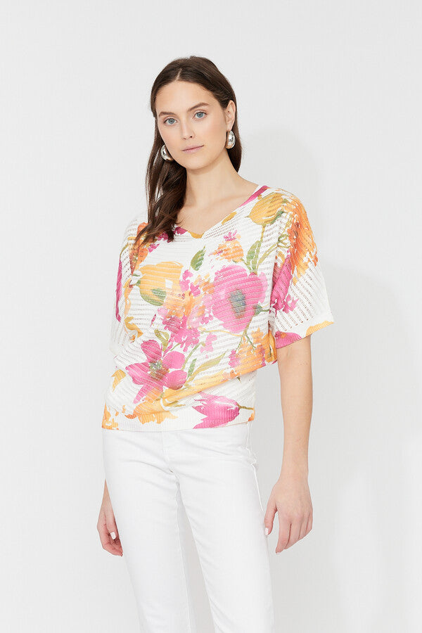 Pull à fleurs col v