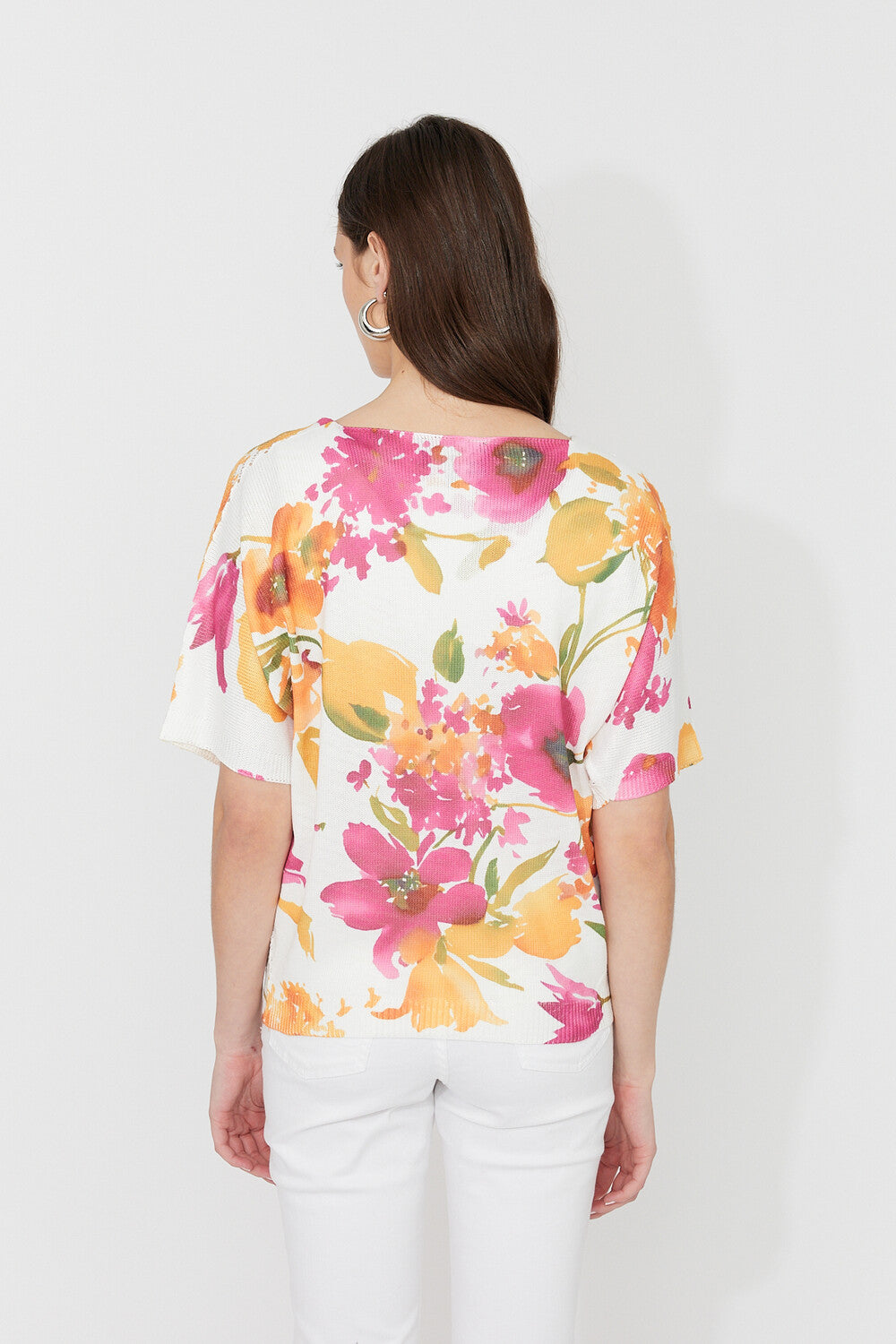 Pull à fleurs col v
