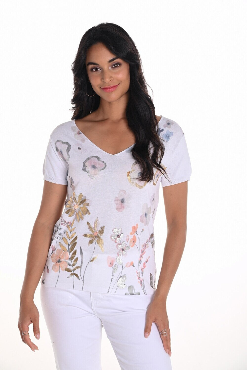 Pull floral à col v