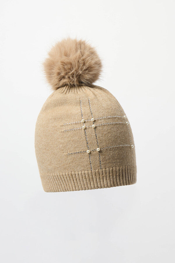Chapeau pompom perlé