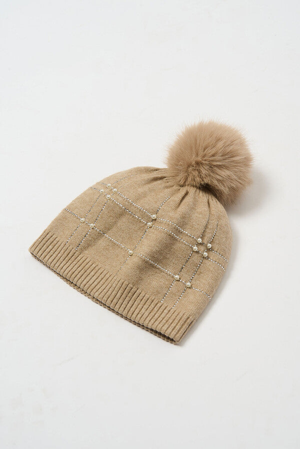 Chapeau pompom perlé