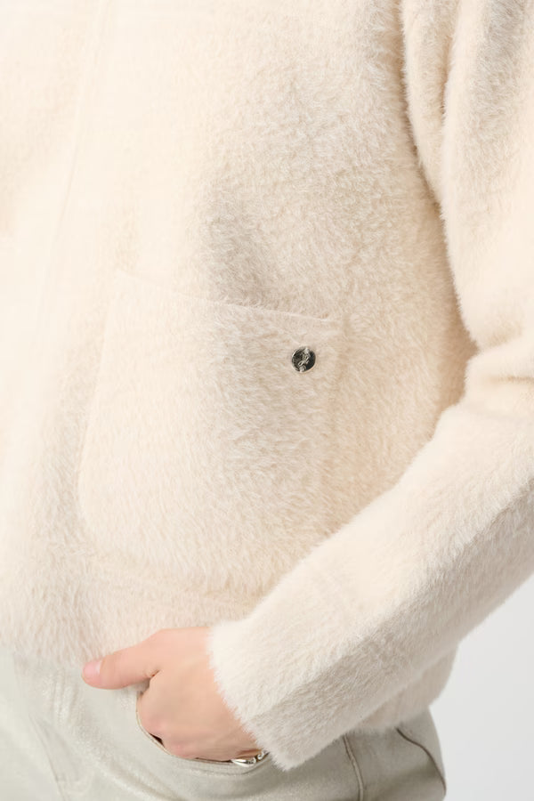 Veste tricot à col amovible fausse fourrure