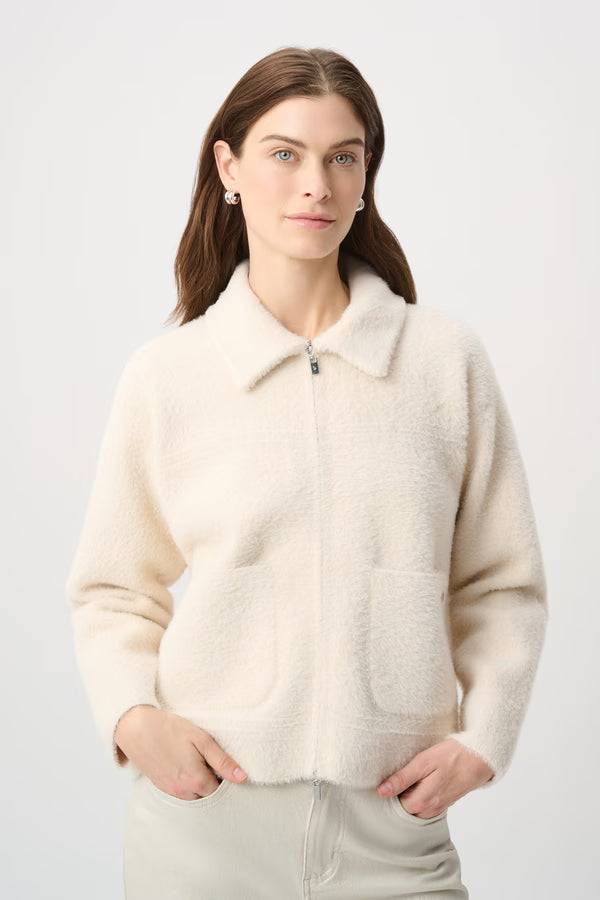 Veste tricot à col amovible fausse fourrure