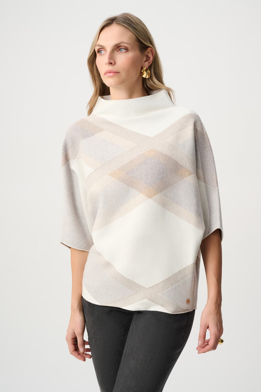 Poncho à col bénitier géométrique