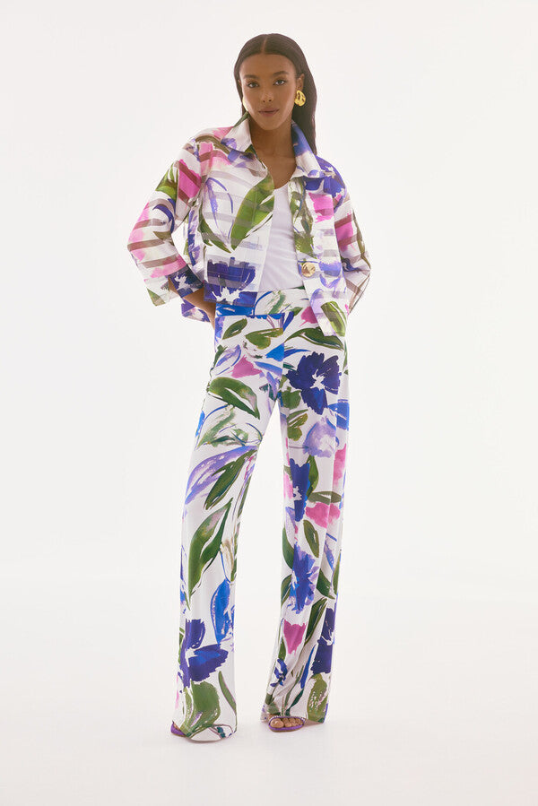 Pantalon taille haute fleurie